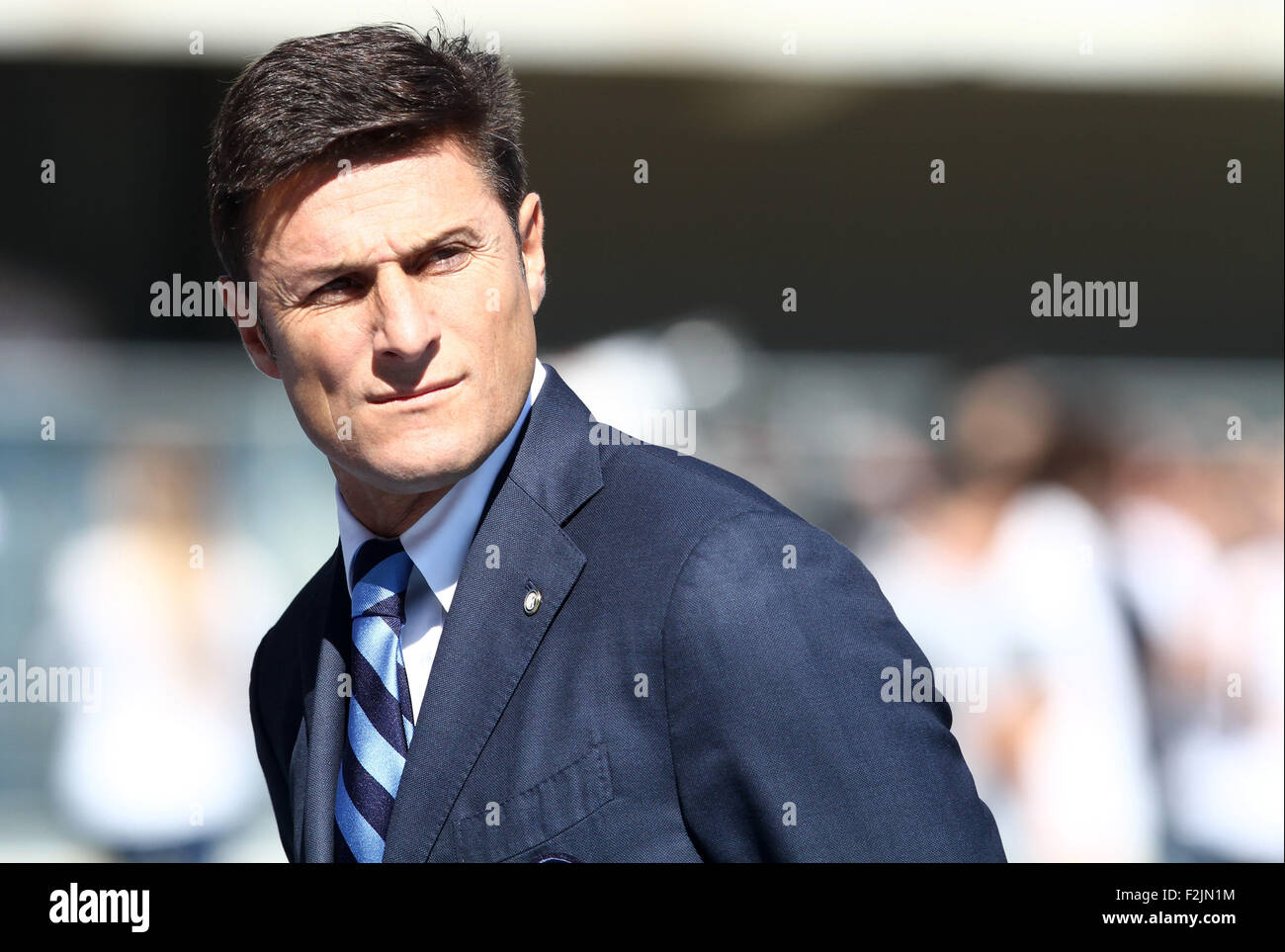 Verona, Italien. 20. September 2015. Javier Zanetti Inter Mailands Vize-Präsident sieht während der italienischen Serie A Fußball Spiel zwischen AC Chievo Verona V FC Inter Mailand Bentegodi Stadium am 20. September 2015. Bildnachweis: Andrea Spinelli/Alamy Live-Nachrichten Stockfoto