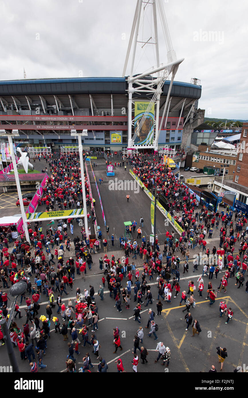Einen Überblick über das Fürstentum Stadion, ehemals das Millennium Stadium in Cardiff, Südwales, an einem Spieltag. Stockfoto