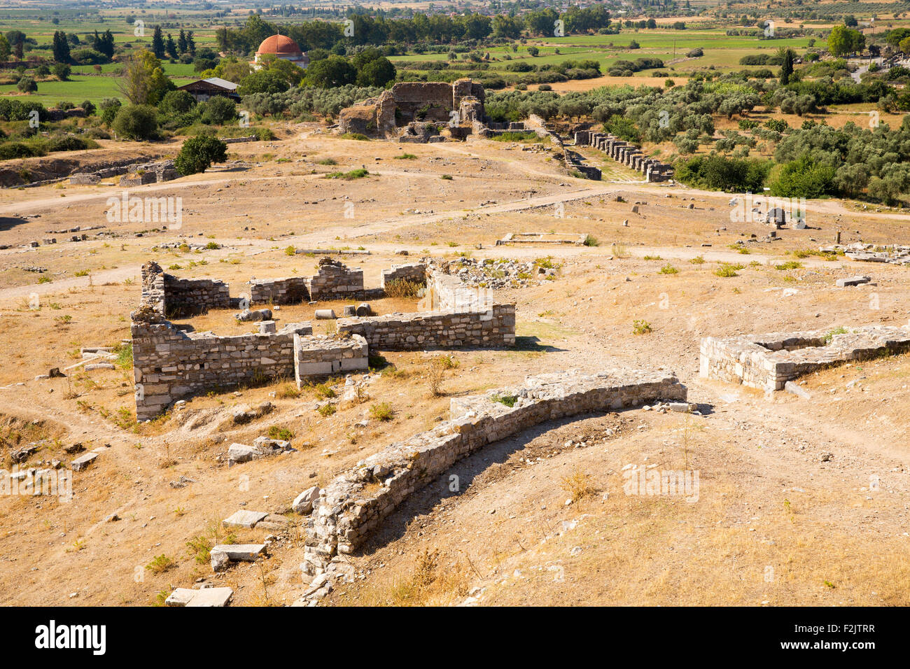 Milet Ruinen, türkische Milet, hoher Winkel Panoramablick, Türkei. Milet war eine antike griechische Stadt auf der westlichen Küste Anatoliens Stockfoto