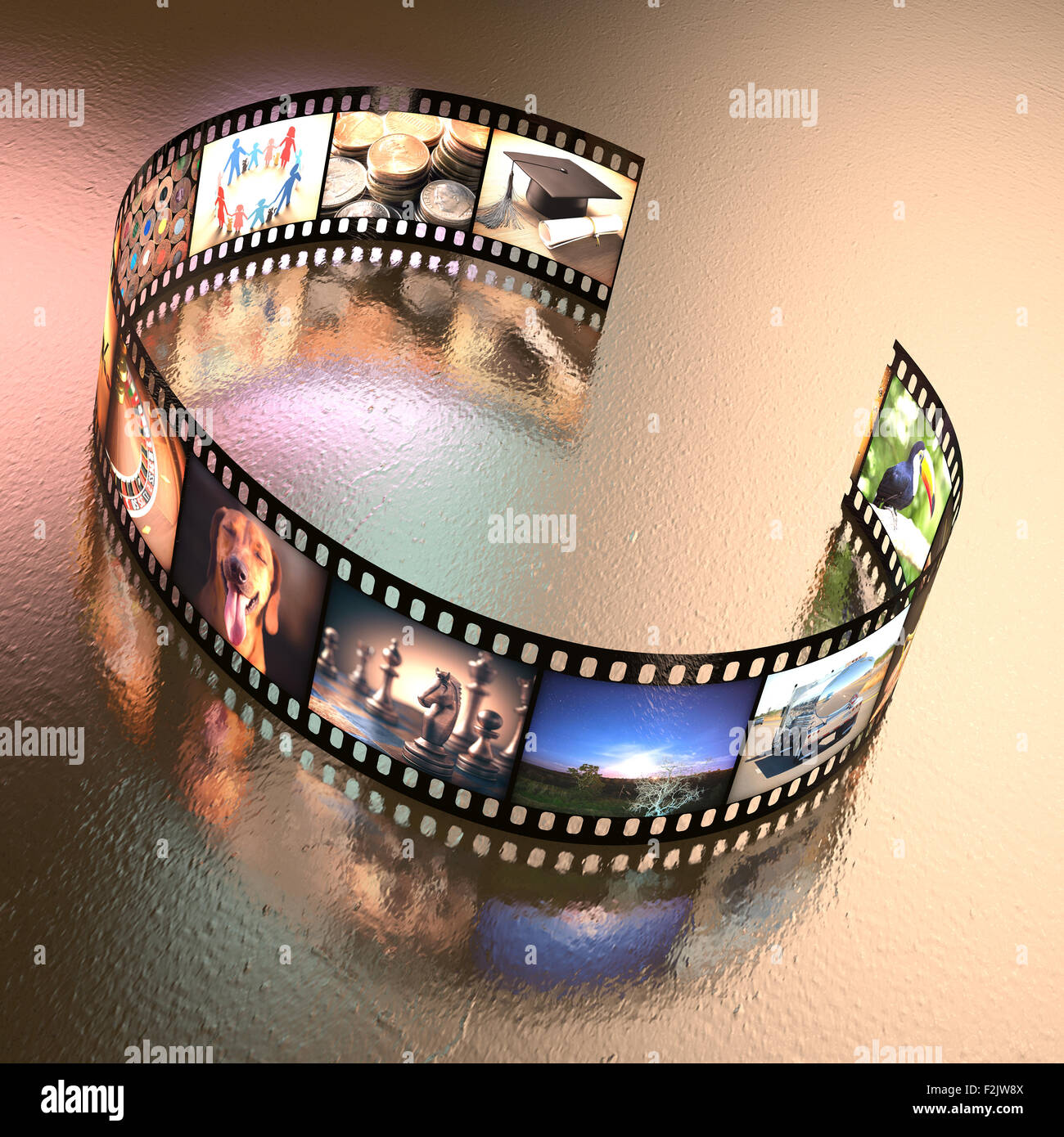 Buchstabe C mit einem fotografischen Filmstreifen geschrieben. Clipping-Pfad enthalten. Stockfoto