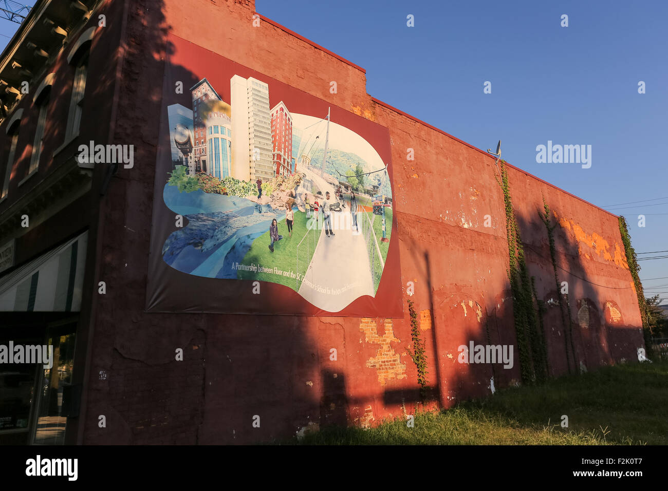 Wandbild auf eine Mauer in West End Historic District auf der Main Street in der Innenstadt von Greenville, South Carolina. Stockfoto