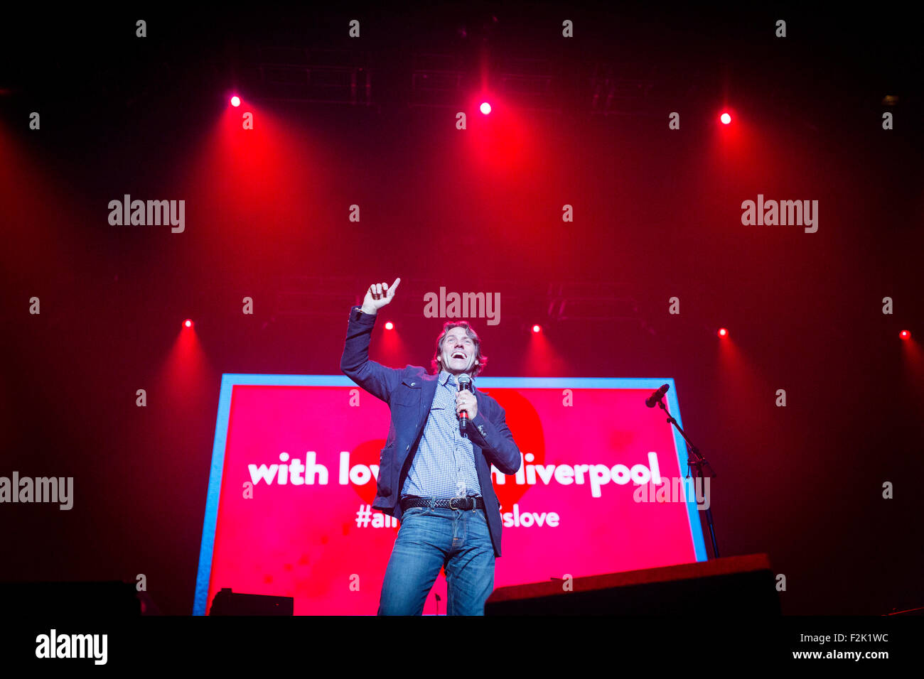 19.09.15 mit lieben Grüßen von Liverpool Konzert. Komiker John Bishop Stockfoto