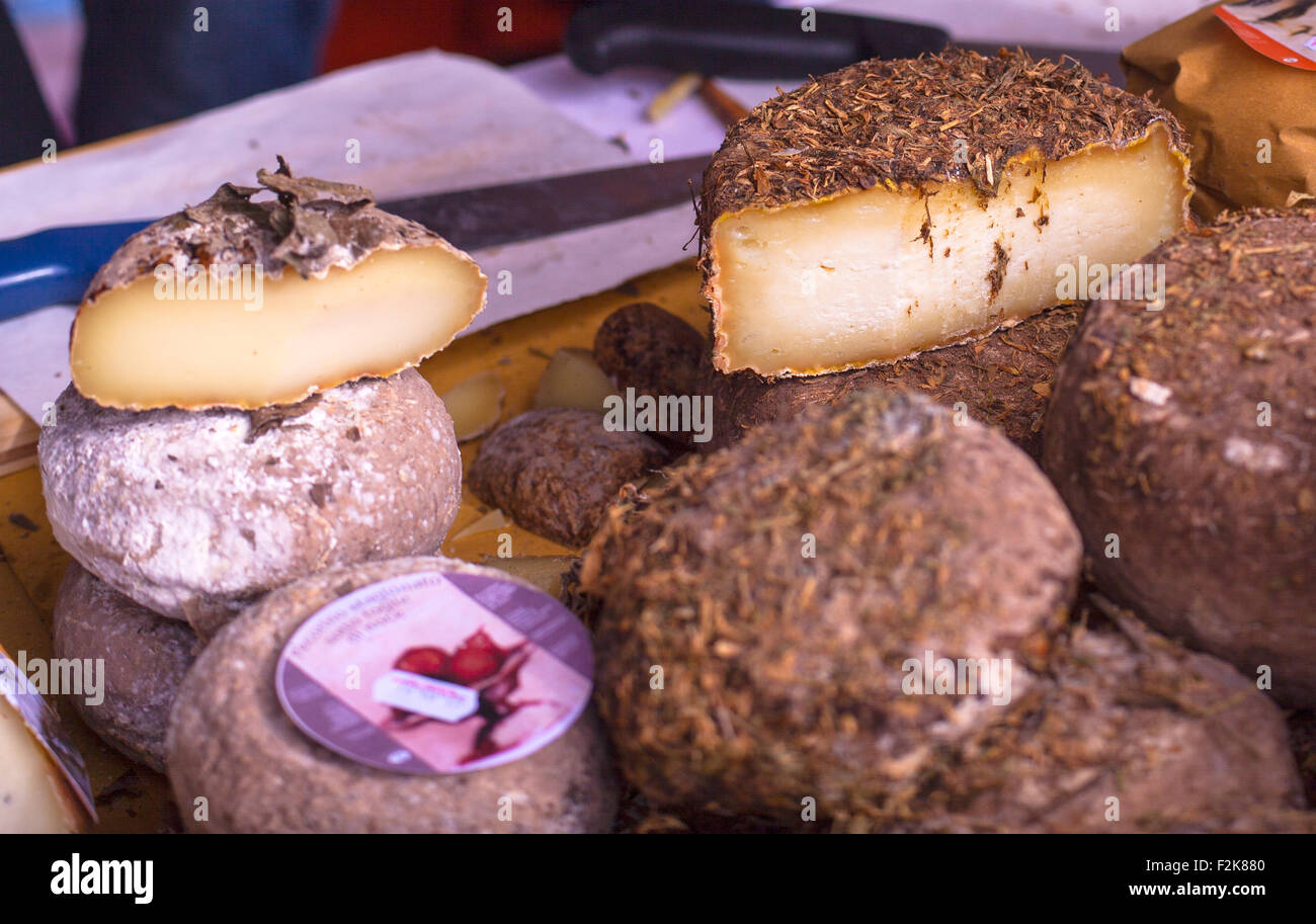 Italienische Käse bedeckt eine Schicht Heu oder Schlacke Stockfoto