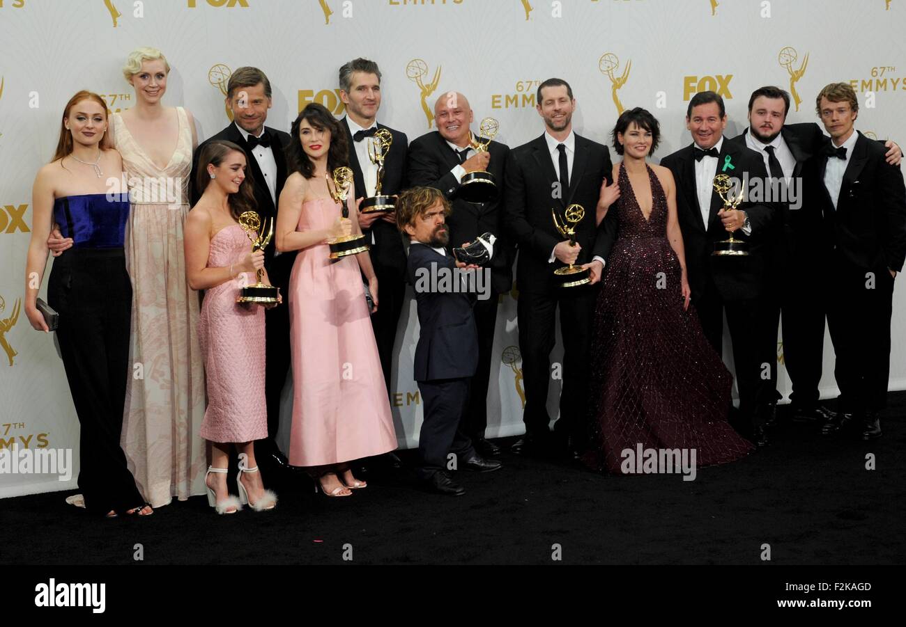 Los Angeles, CA, USA. 20. Sep, 2015. Sophie Turner, Gwendoline Christie