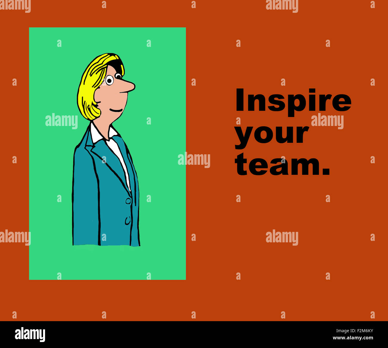 Business Illustration Geschäftsfrau mit den Worten: "Begeistern Ihr Team". Stockfoto