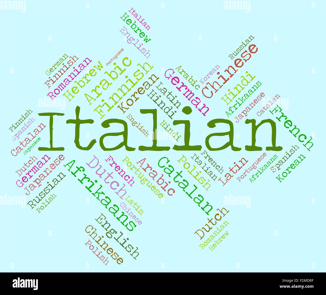 Italienische Sprache, Übersetzer International und Wordcloud angibt Stockfoto