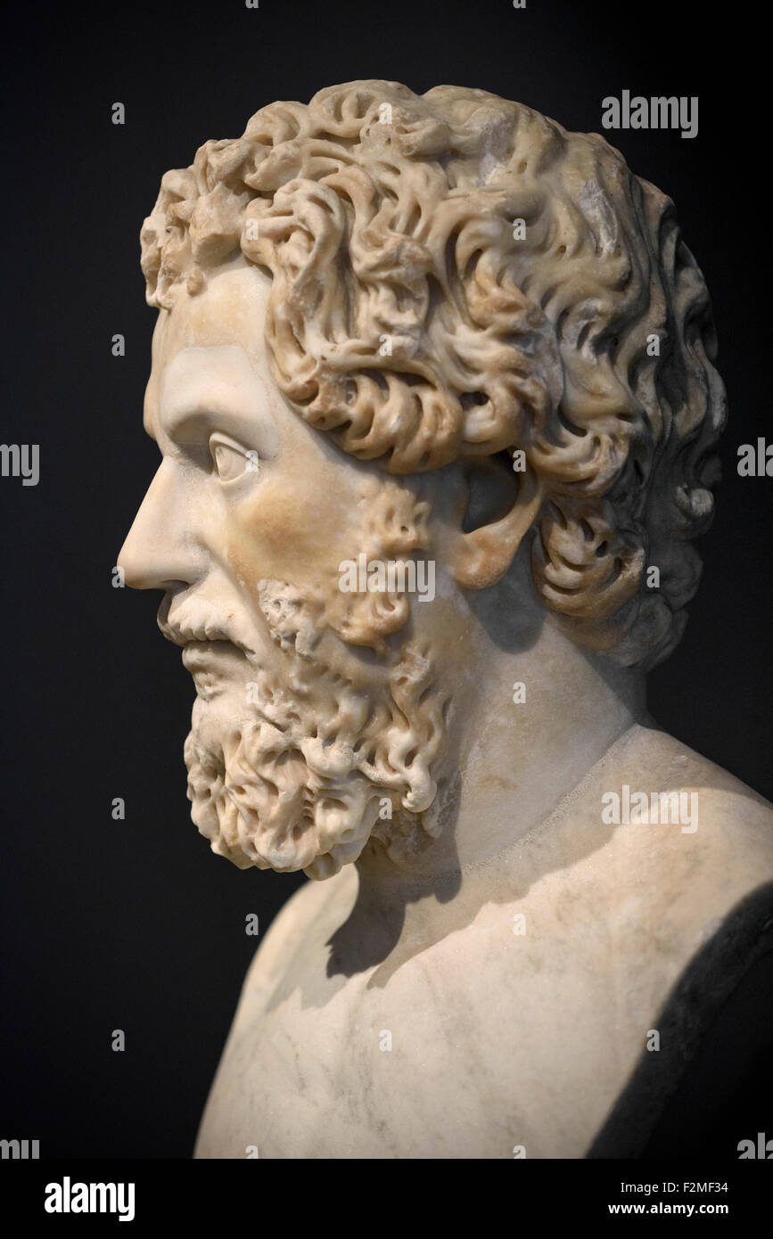 Berlin. Deutschland. Portrait des römischen Kaisers Septimius Severus, 200-211 n. Chr.. Altes Museum. Stockfoto