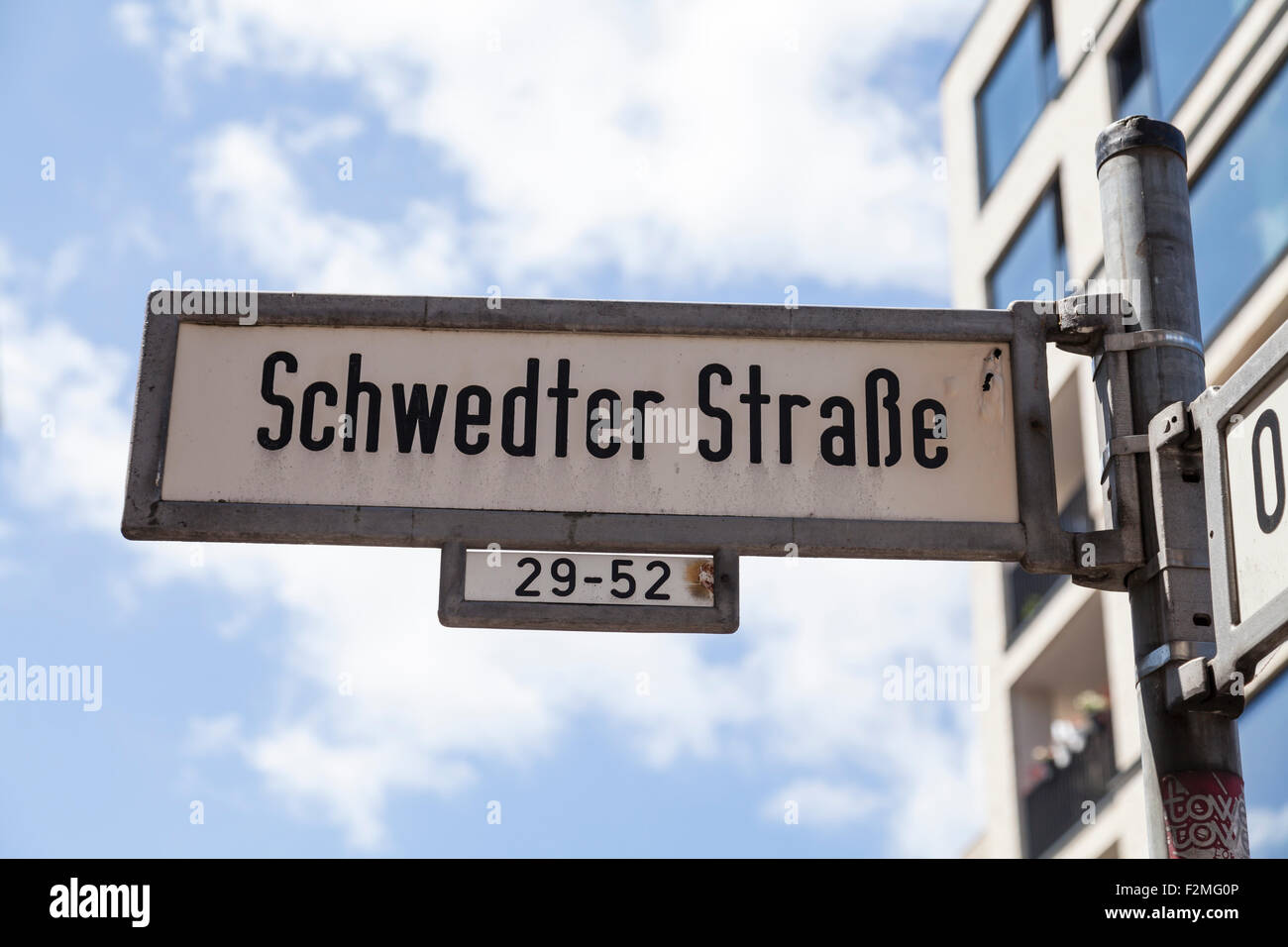 Straßenschild Schwedter Straße in Berlin-Prenzlauer Berg Stockfoto