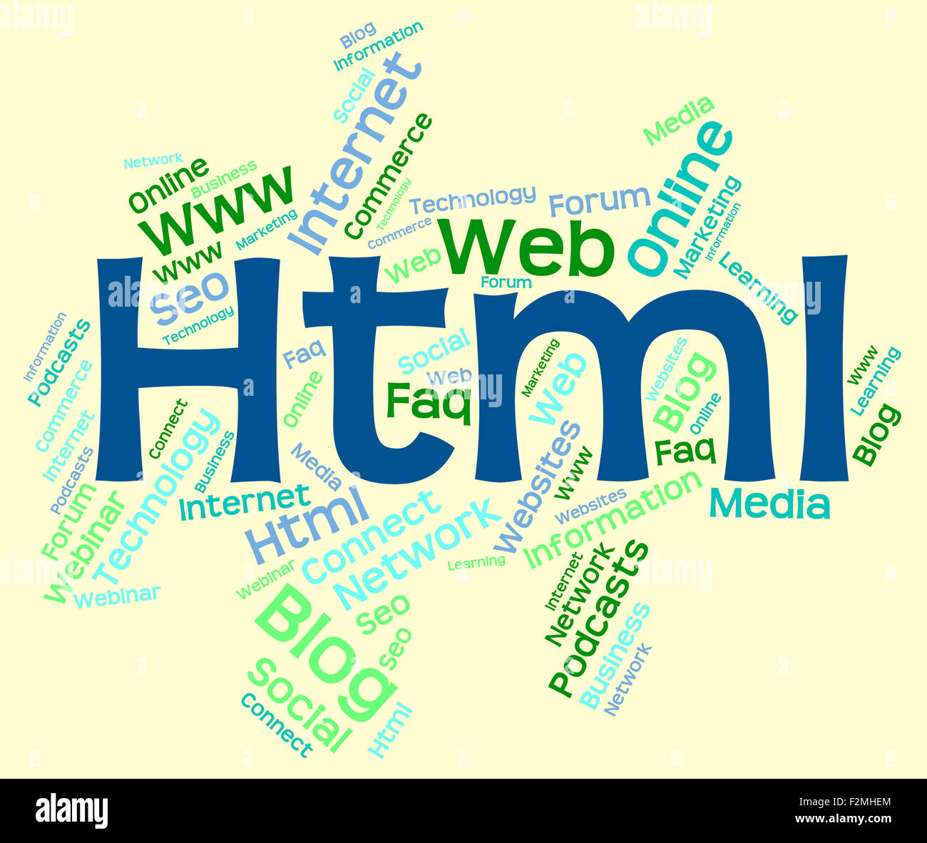 Mit Hypertext Markup Language und Hypertext-Auszeichnungssprache HTML-Wort Stockfoto