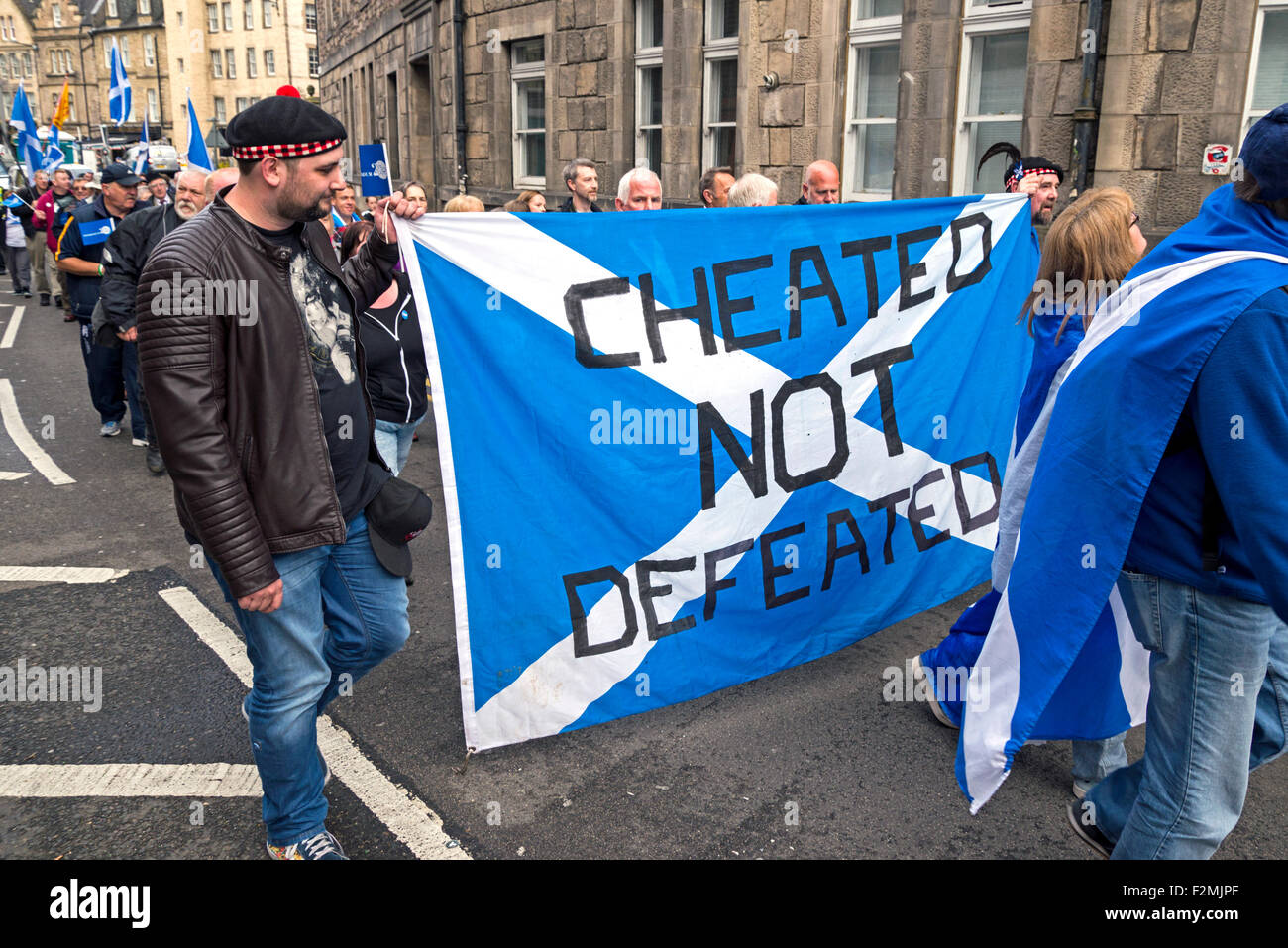 Eine Kundgebung von SNP-Anhängern am ersten Jahrestag des schottischen Unabhängigkeitsreferendums ein zweites Referendum gefordert. Stockfoto