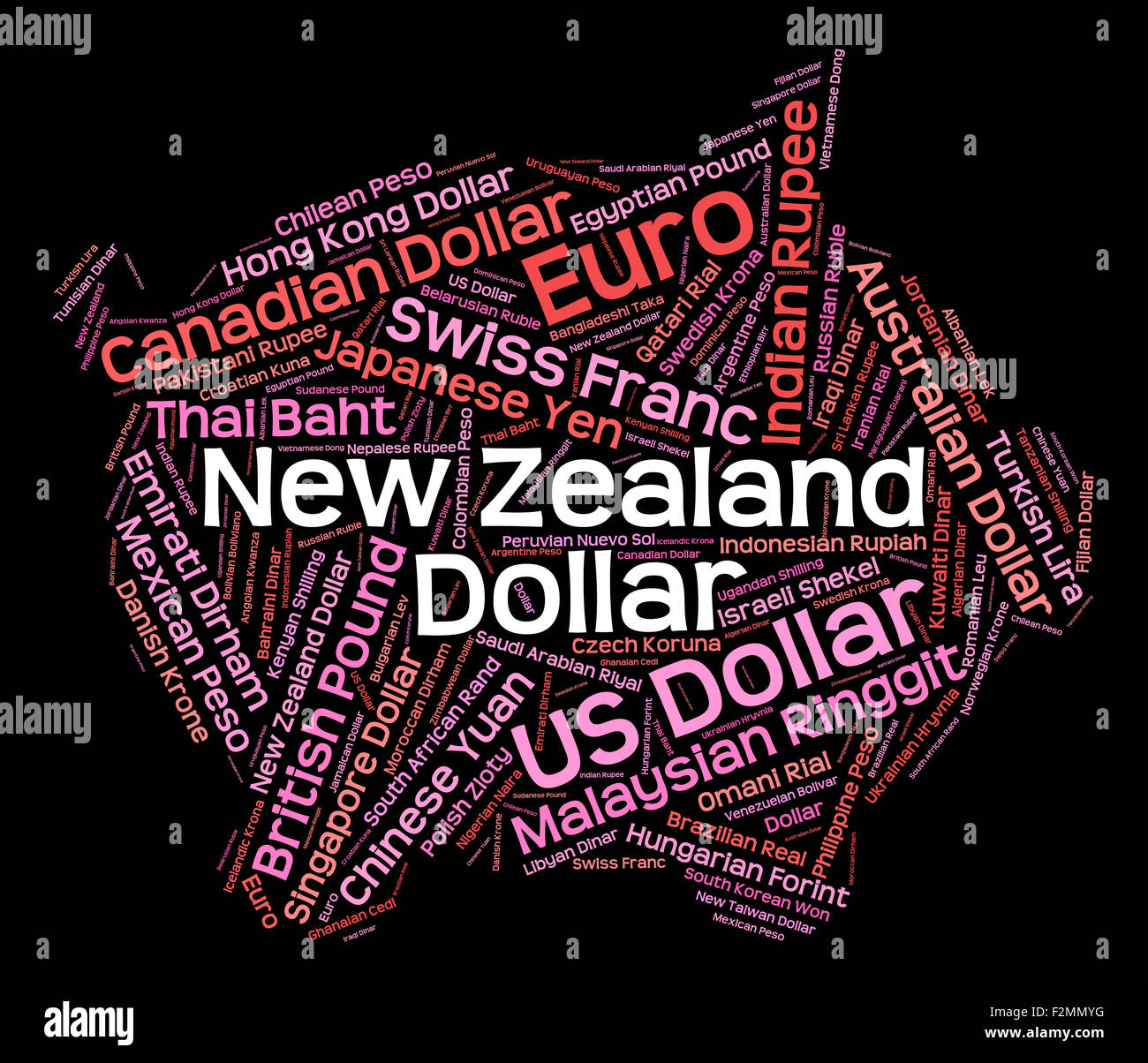 Neuseeland-Dollar Devisen und Banknoten zeigen Stockfoto