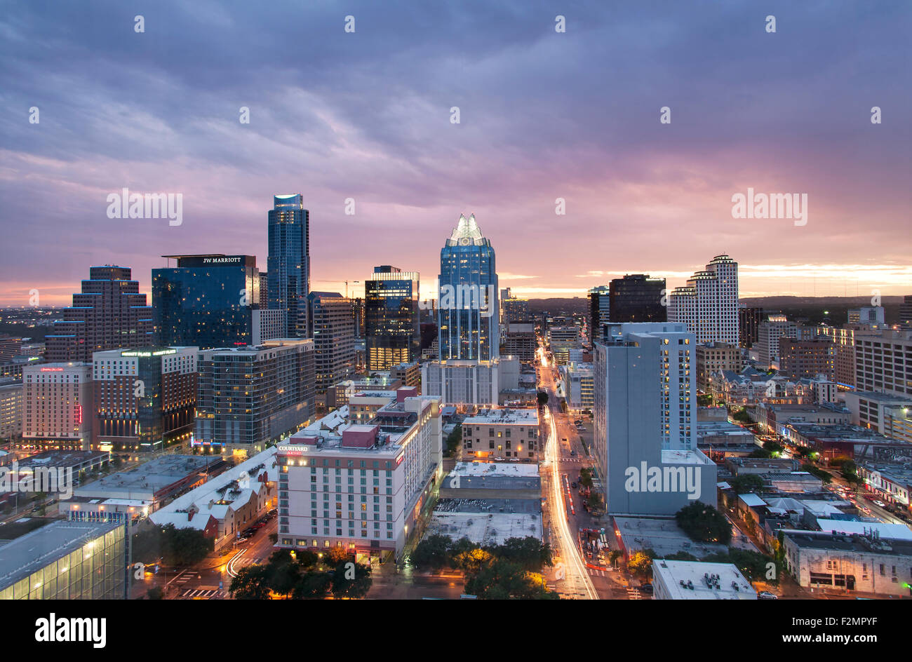 Skyline von Austin in der Dämmerung Stockfoto