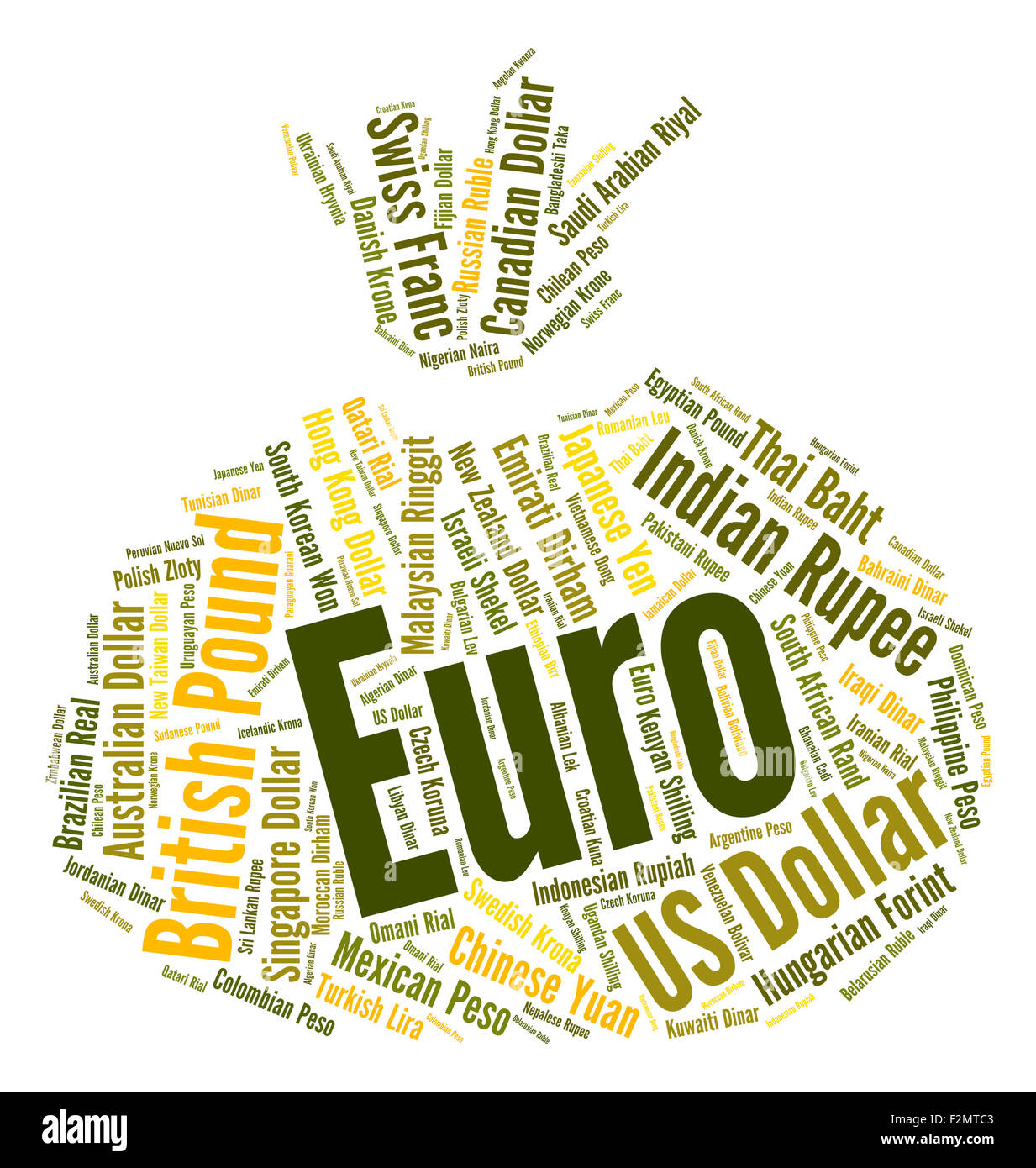 Euro-Währung, Devisen und Text zeigen Stockfoto