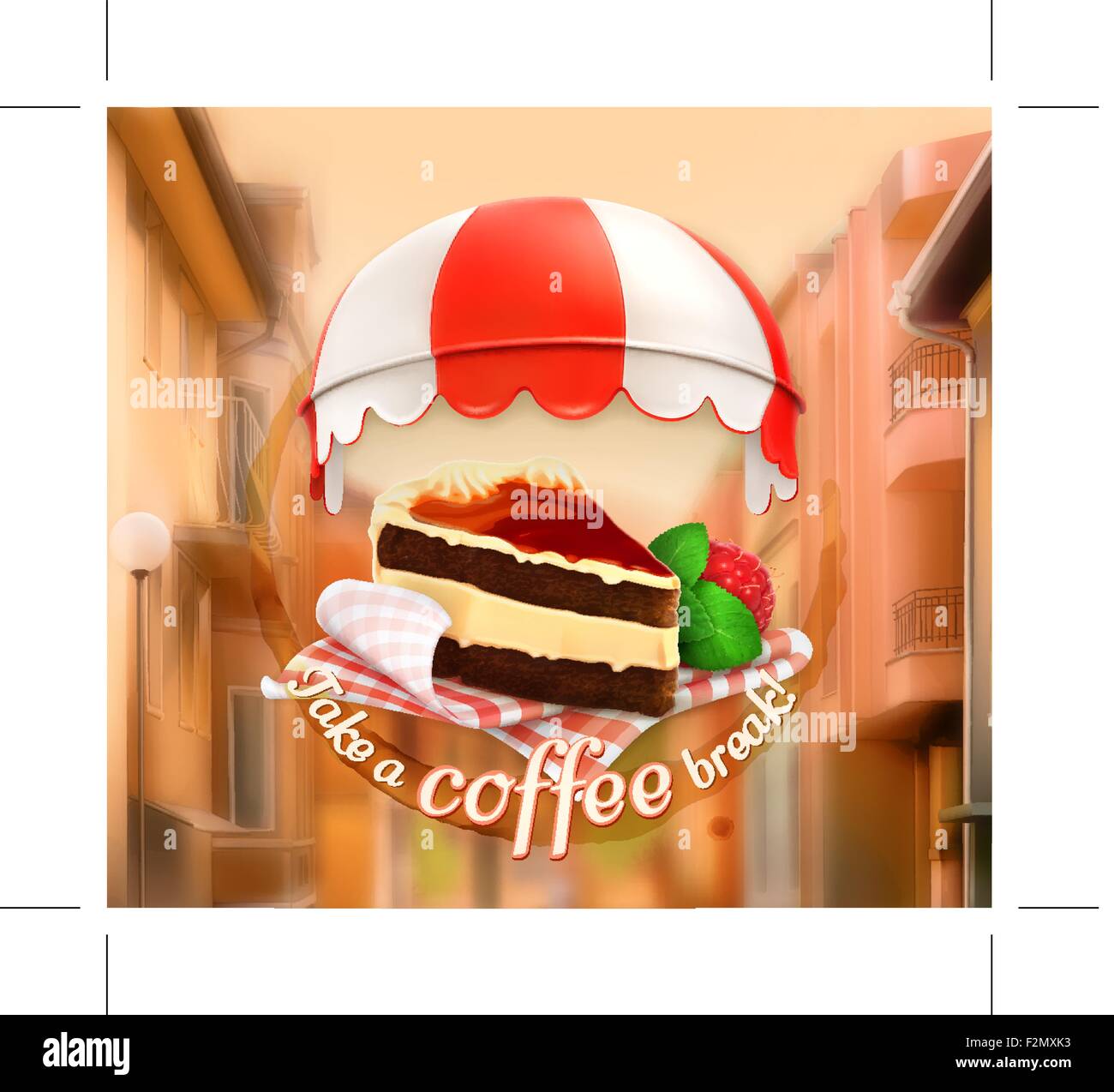 Kaffee-Kuchen, eine Einladung zu einer Tasse Kaffee, Frühstück oder  Mittagessen Zeit, Café-Symbol auf einer Straße Hintergrund mit dem Satz  Label t Stock-Vektorgrafik - Alamy