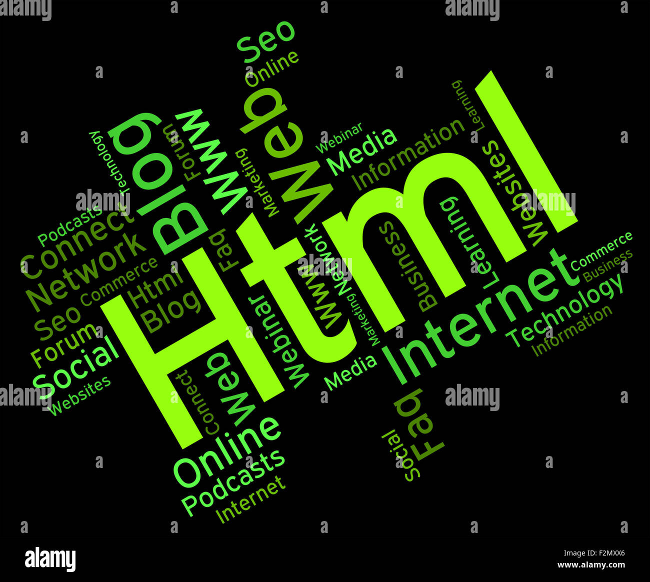 HTML-Code-Wort Bedeutung Hypertext Markup Language und Hypertext Markup Language Stockfoto