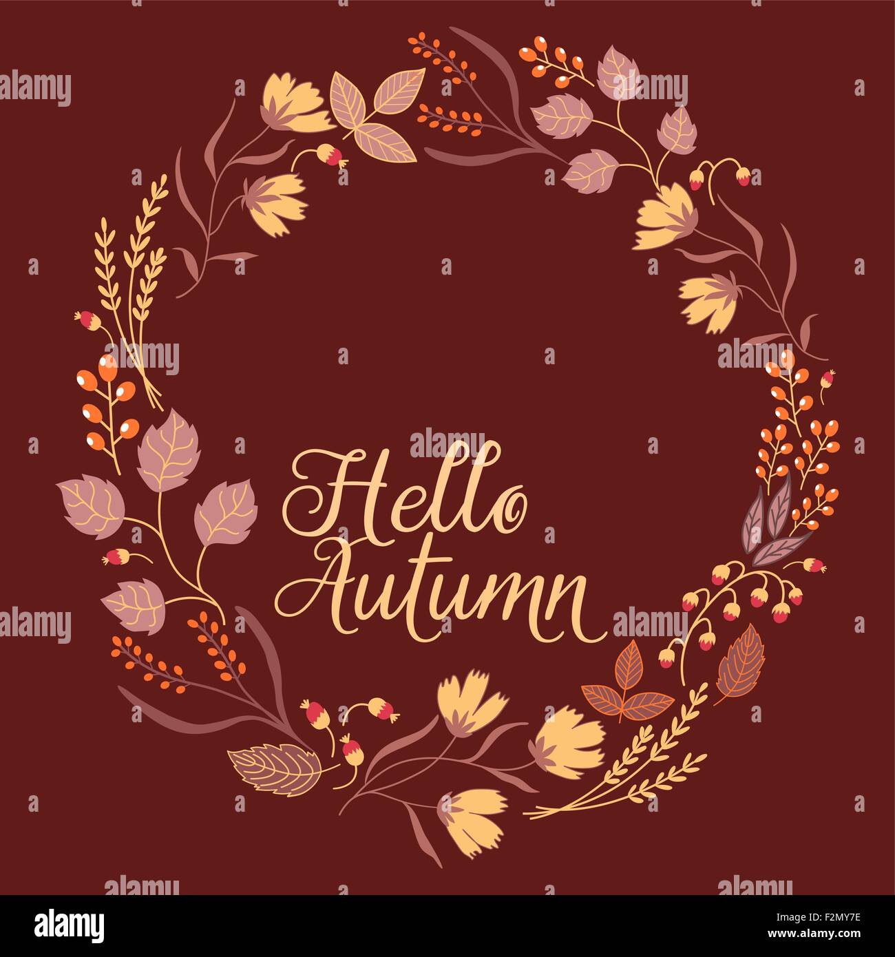 Blumenrahmen Herbstkollektion. Niedliche Set mit Retro-Blüten in einer Form ideal für Hochzeits-Einladungen und Geburtstagskarten Kranz angeordnet. Zeichen-Hallo-Herbst Stock Vektor