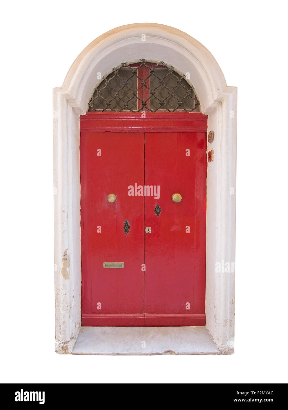 Roter Holztür. Bemalten Türen der Malta-Serie. Stockfoto