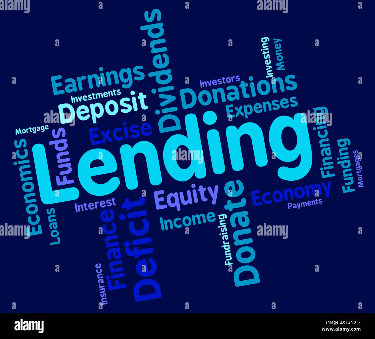 Kredite Bankkredit Wort vertritt und Ausleihe Stockfoto