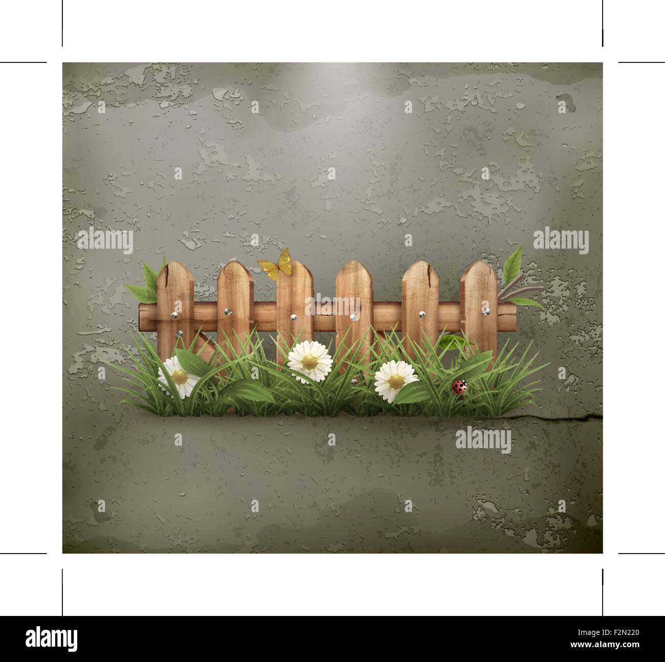 Frühling-Gras- und Holzzaun alten Stil Vektor Stock Vektor