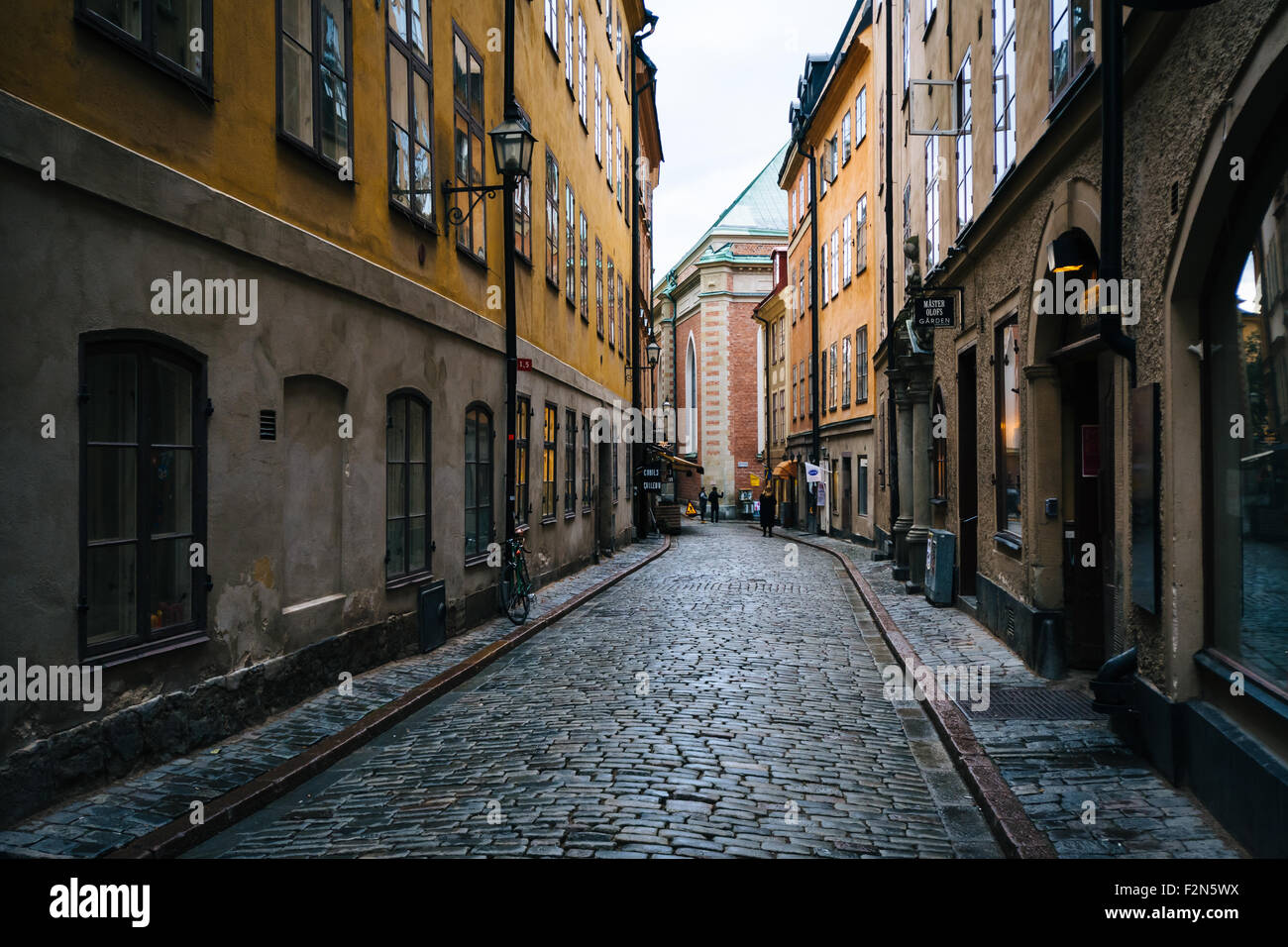 Gasse in Galma Stan, Stockholm, Schweden. Stockfoto