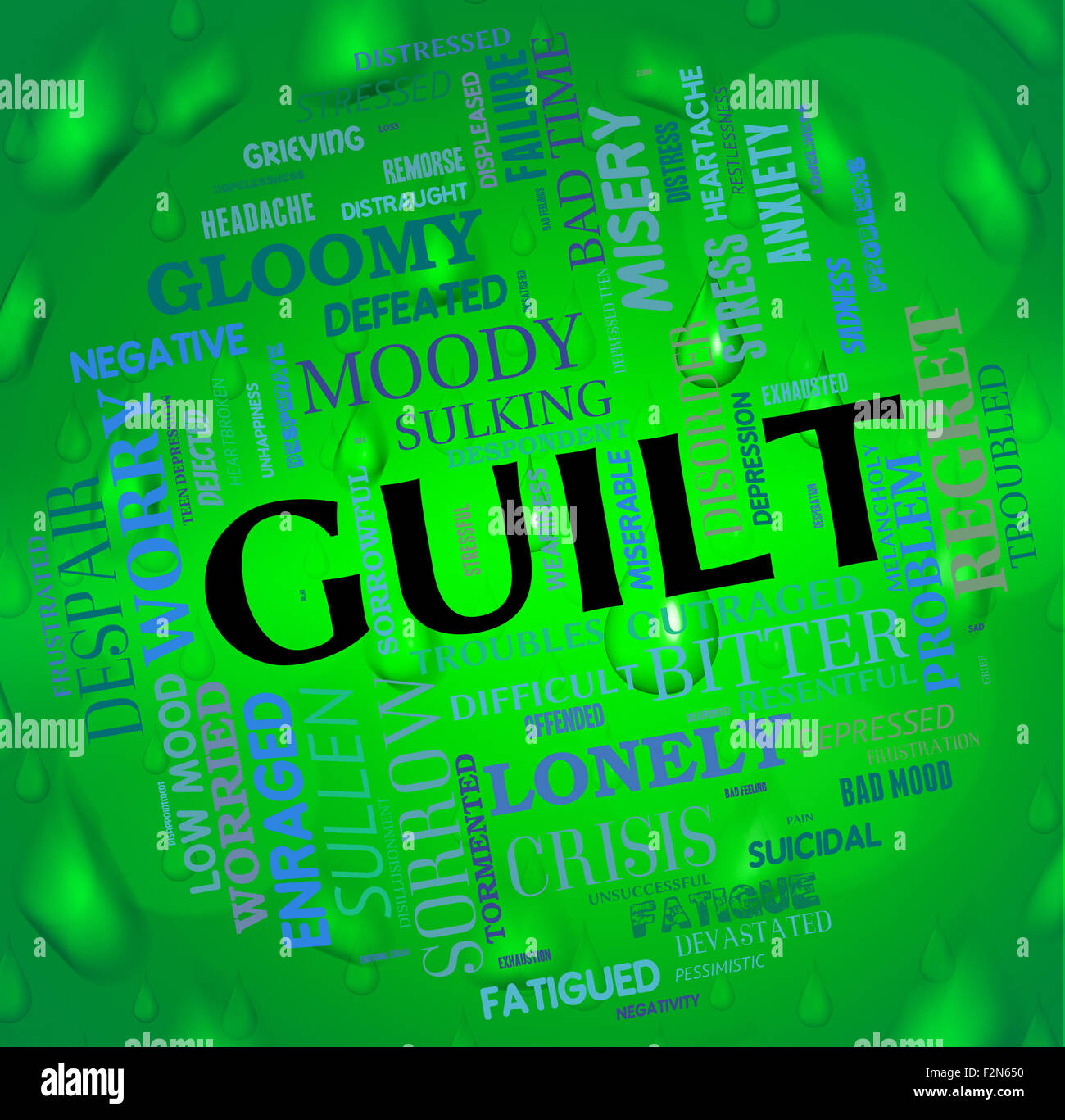Schuld-Wort zeigen, schlechtes Gewissen und Wordclouds Stockfoto
