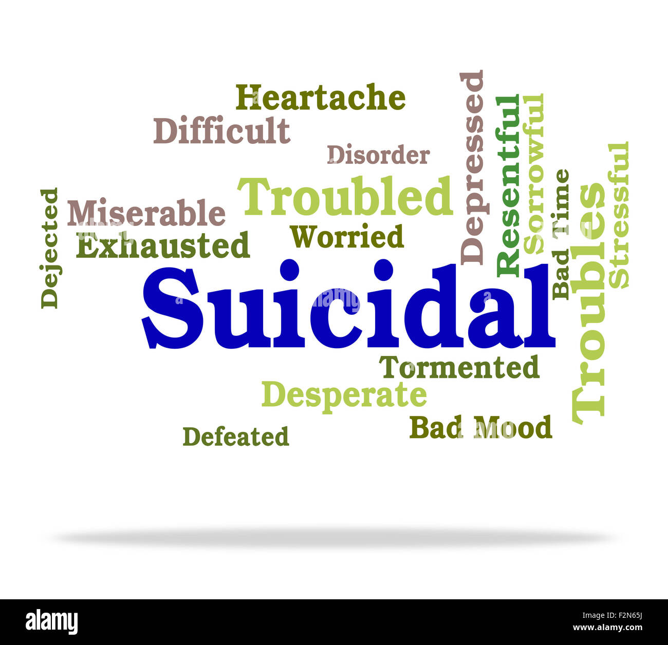 Selbstmörderische Wort Bedeutung Selbstmord Krise und tödlich Stockfoto