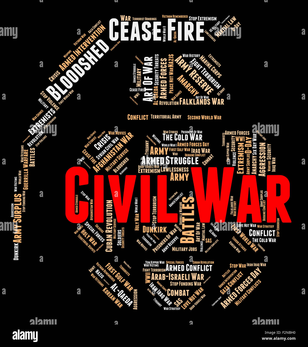 Bürgerkrieg mit militärischen Aktionen und Staaten Stockfoto
