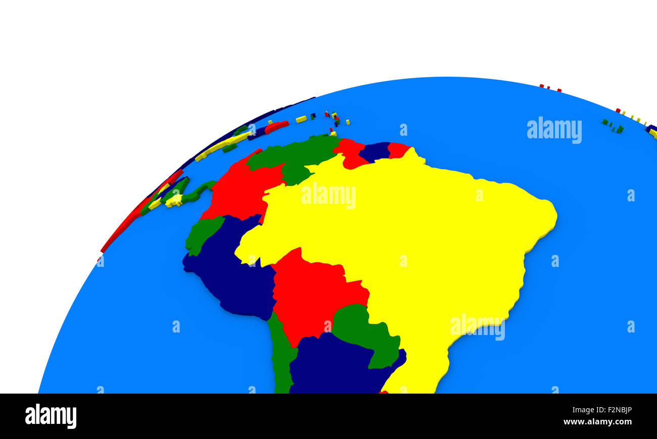 Politische Karte von Südamerika auf Globus Stockfoto