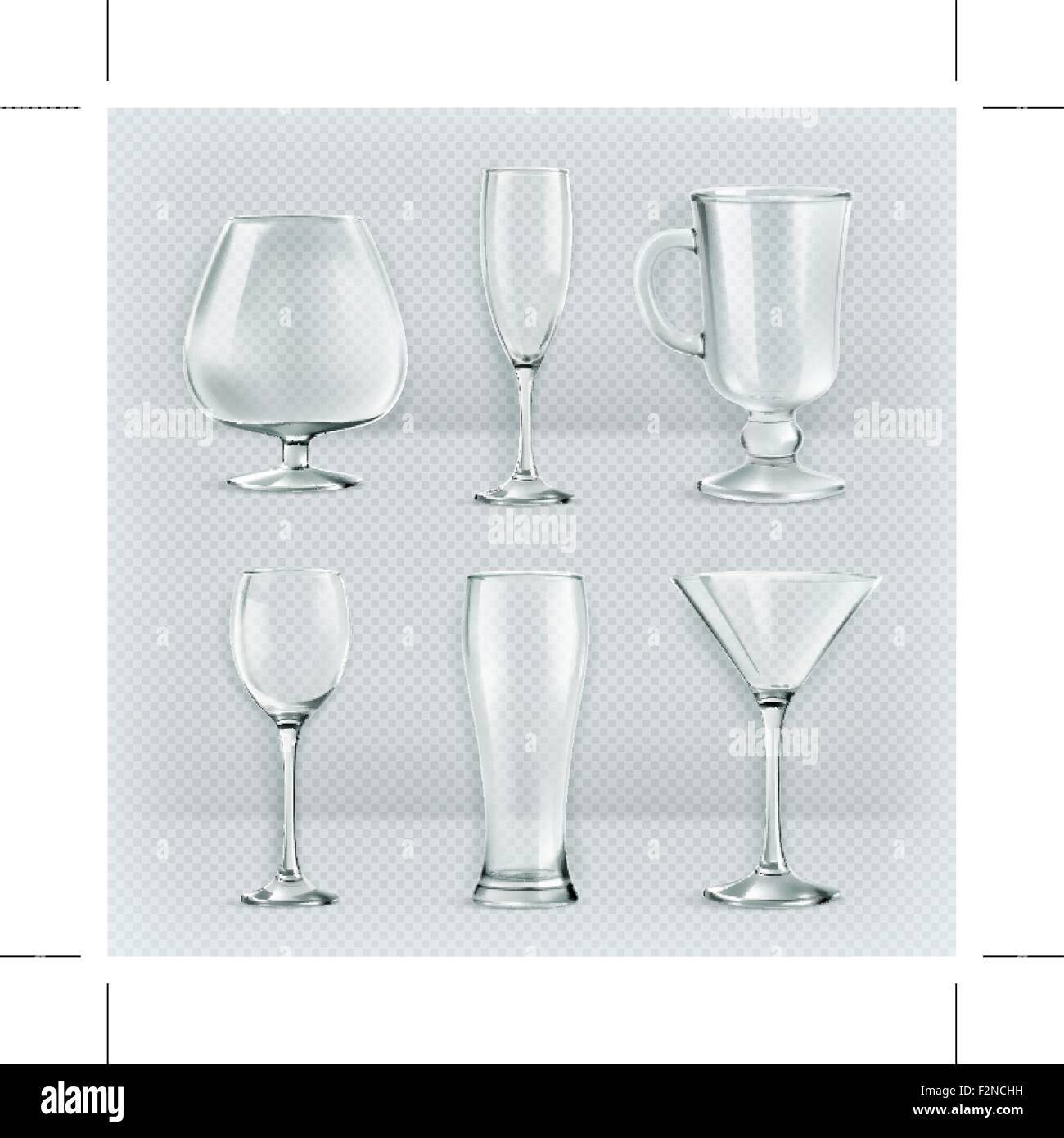 Satz von transparenten Gläser Becher, cocktail-Gläser-Sammlung, Vektor-Illustration, Symbole Stock Vektor