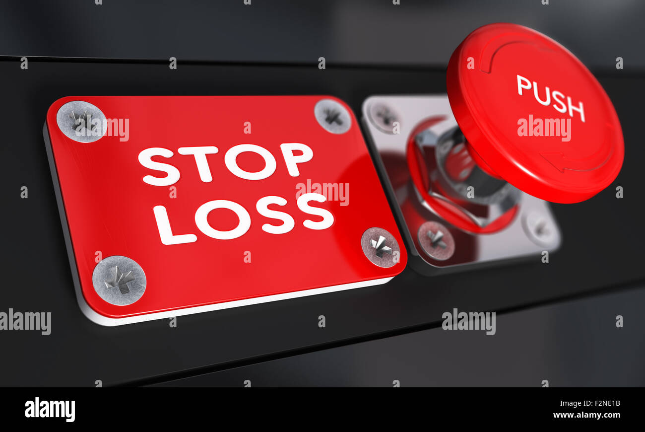 Schwarzer Hintergrund, Finanzen Konzept Verlust-Panik-Knopf mit Zwischenstopp Stockfoto