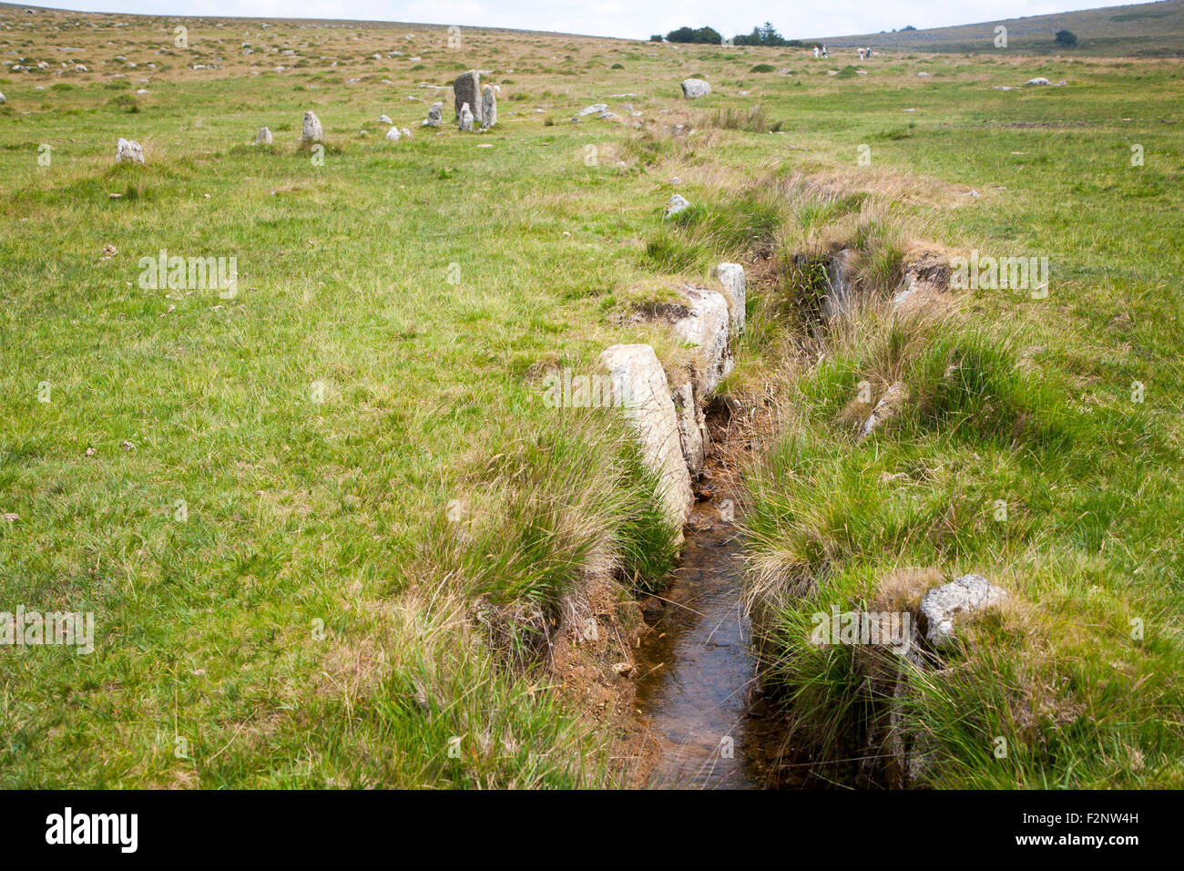 Stehenden Steinen bei Merrivale zeremonielle komplexe Dartmoor National Park, Devon, England, UK Stockfoto