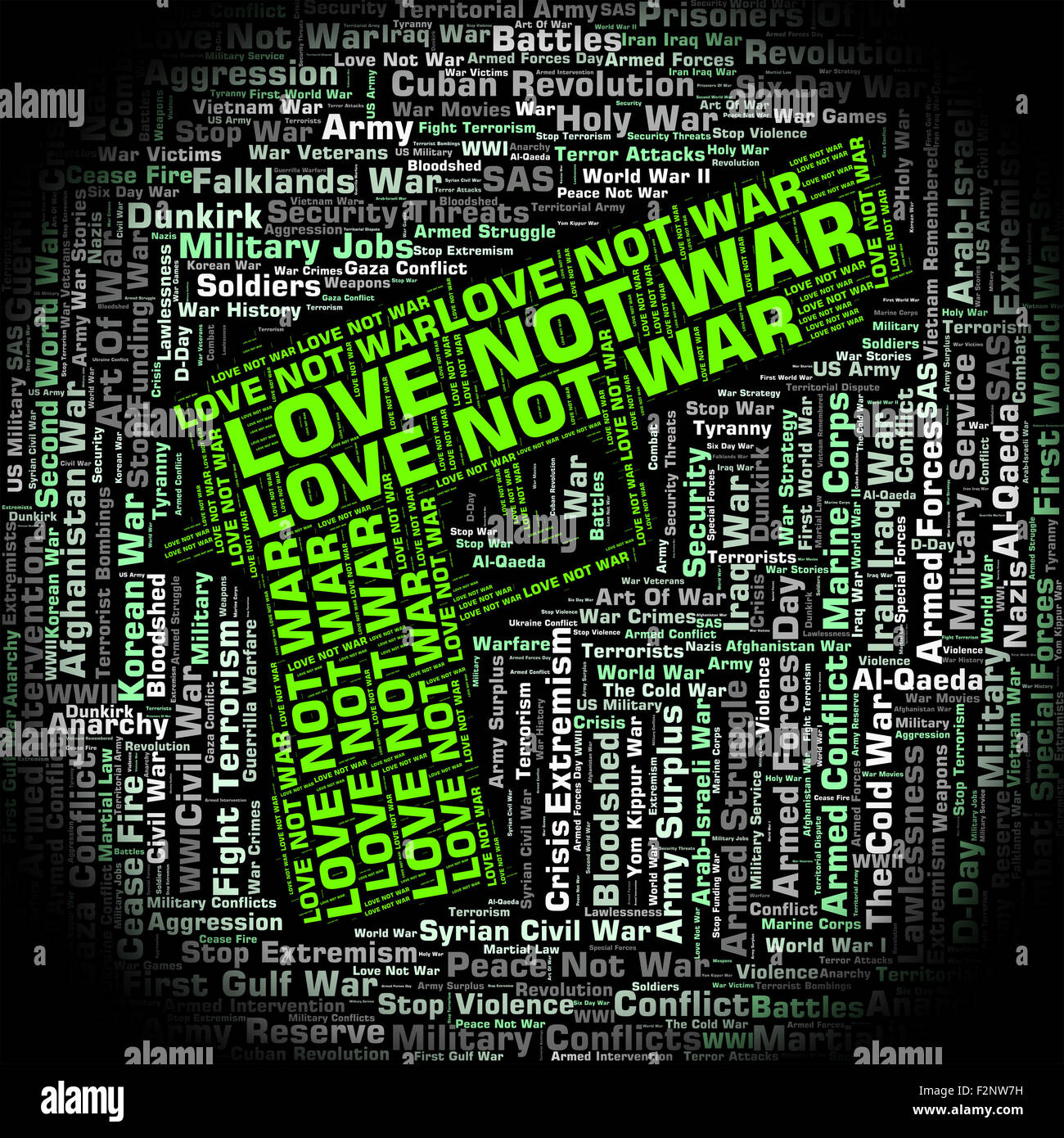 Liebe, nicht Krieg mit militärischen Aktionen und kämpfen Stockfoto