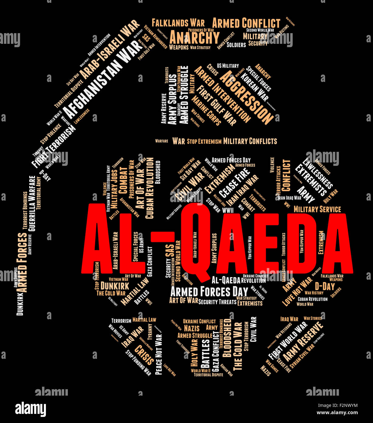 Al-Qaida Wort Vertretung Anarchie Revolution und Wordcloud Stockfoto