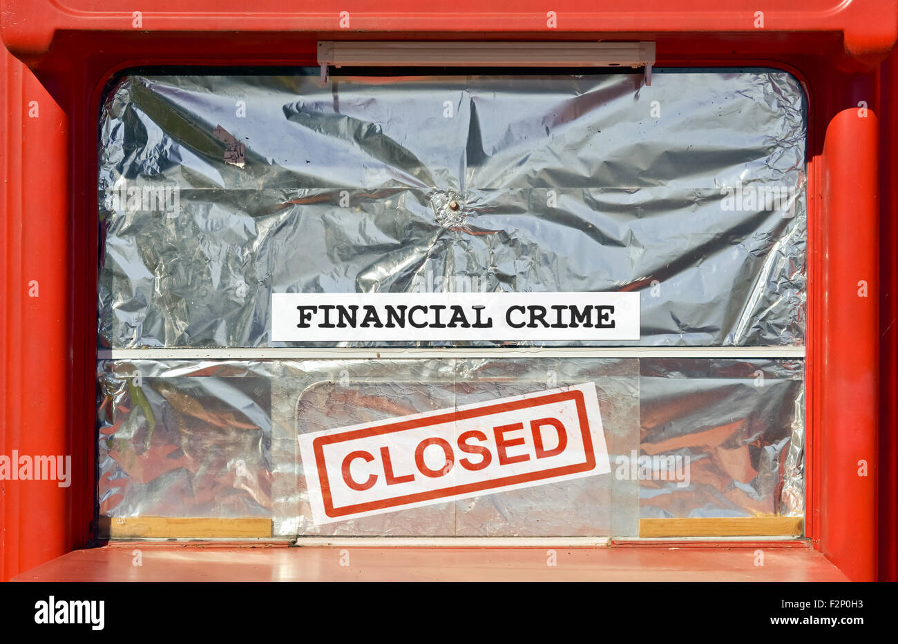 Geschlossene Kiosk durch die finanzielle Kontrolle für Finanzkriminalität Stockfoto
