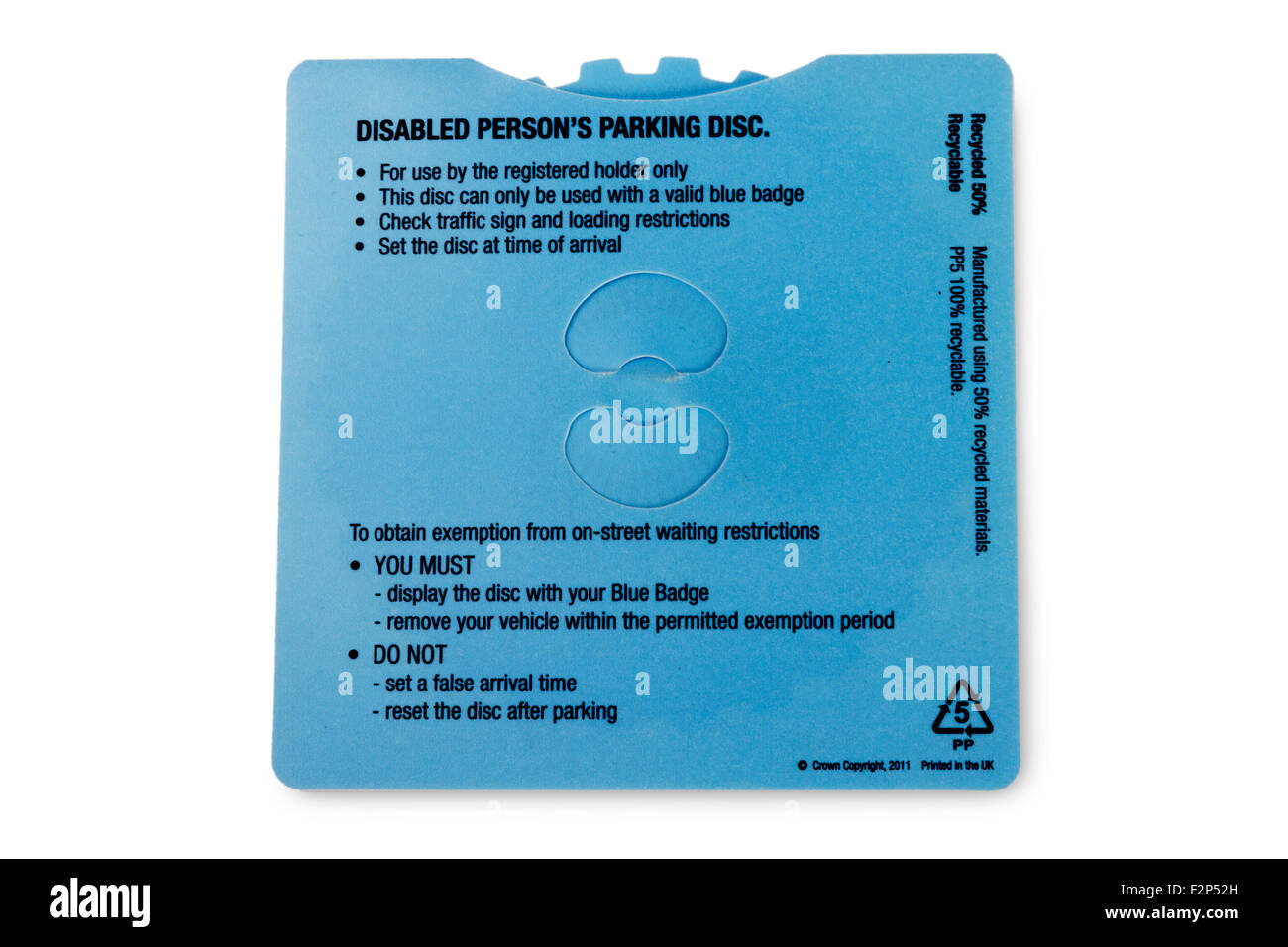 UK, die behinderte Person Parkscheibe Stockfoto