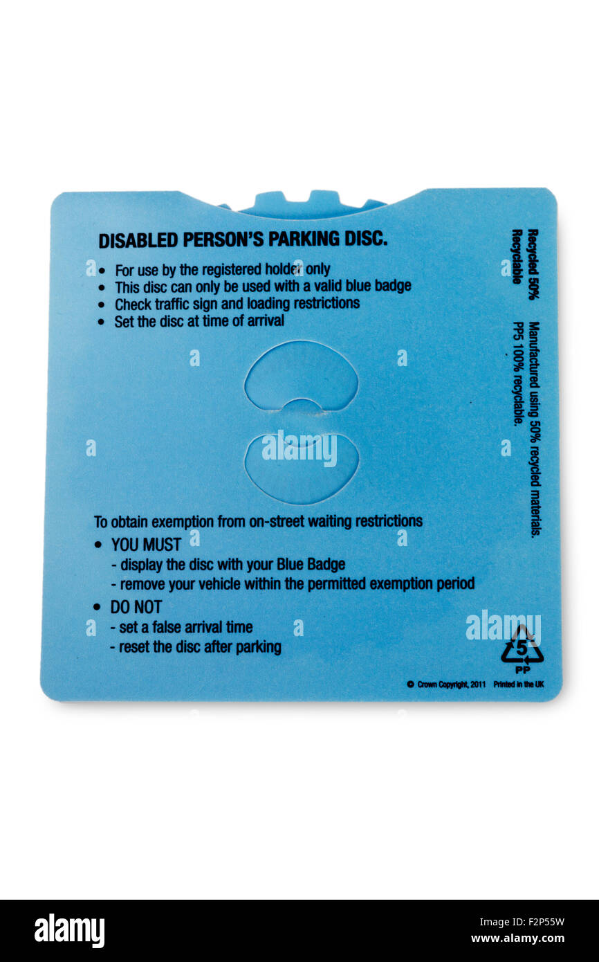 UK, die behinderte Person Parkscheibe Stockfoto