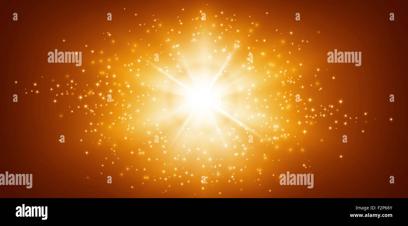 Glänzendem Goldgrund mit Sterne Lichtexplosion Stockfoto