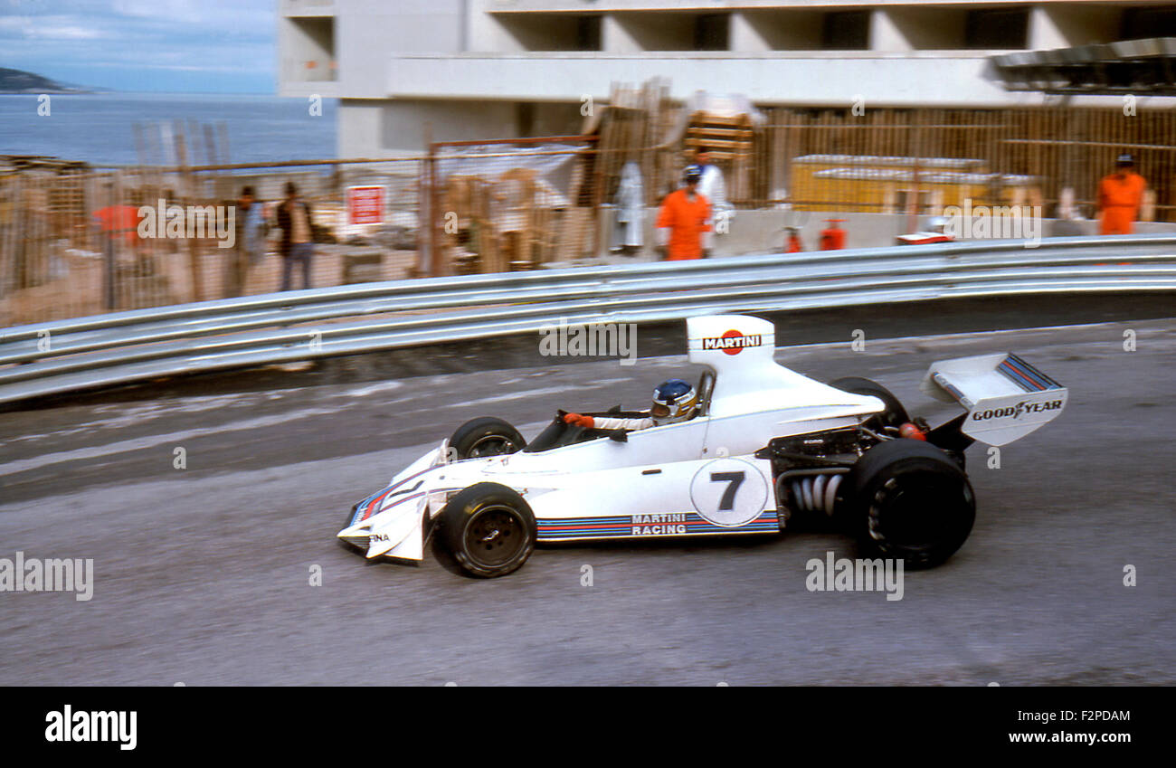 Carlos Reutemann in einem Brabham BT44B im Monaco GP in Monte Carlo 1975 Stockfoto