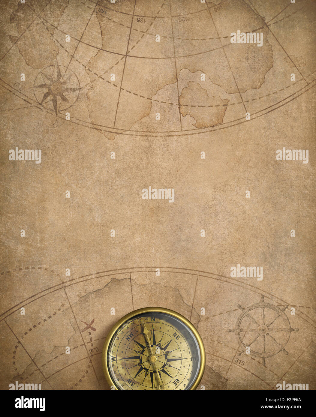 alten nautische Karte mit Kompass Stockfoto