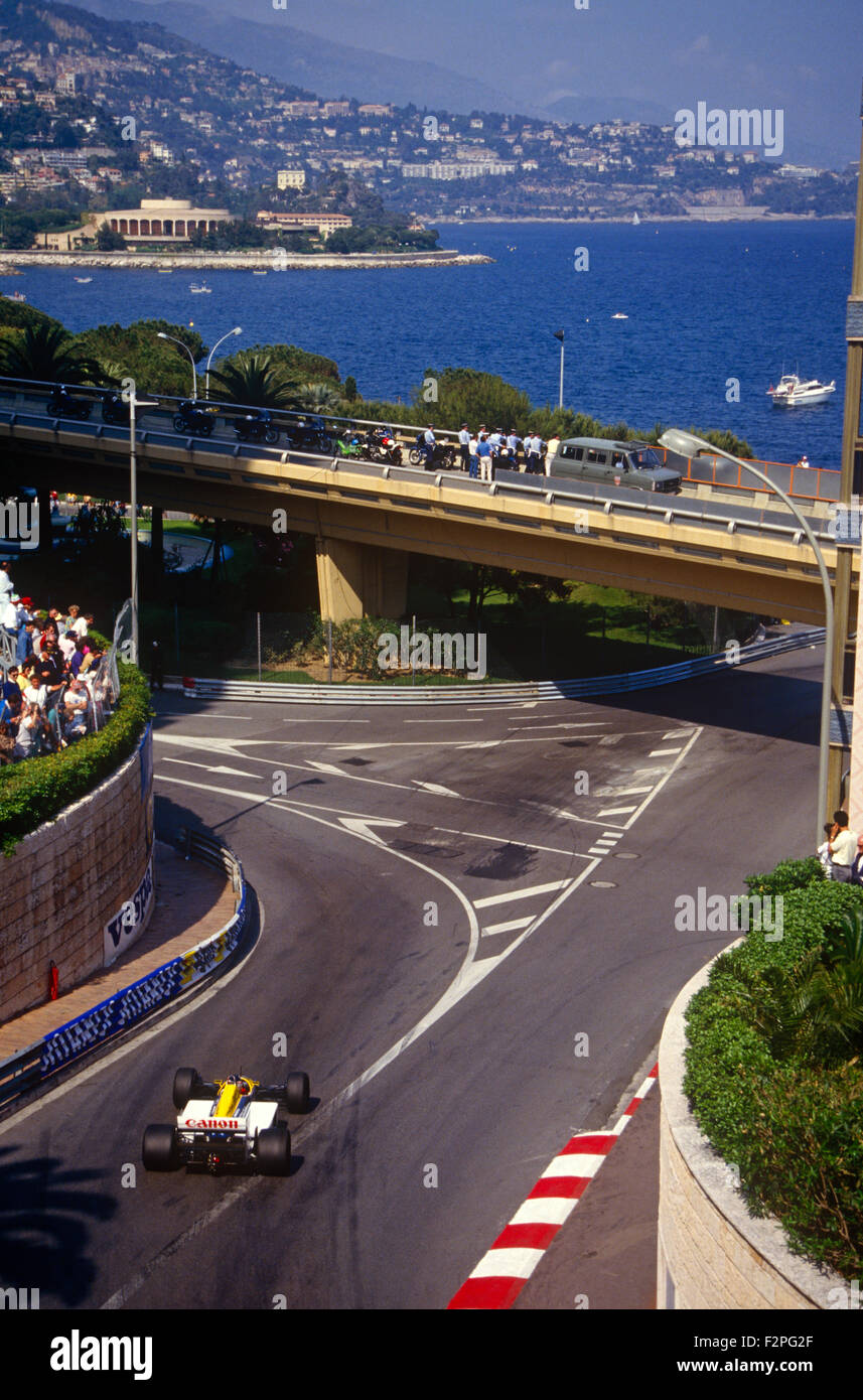 Ein Williams-Honda racing beim GP von Monaco in Monte Carlo 1987 Stockfoto