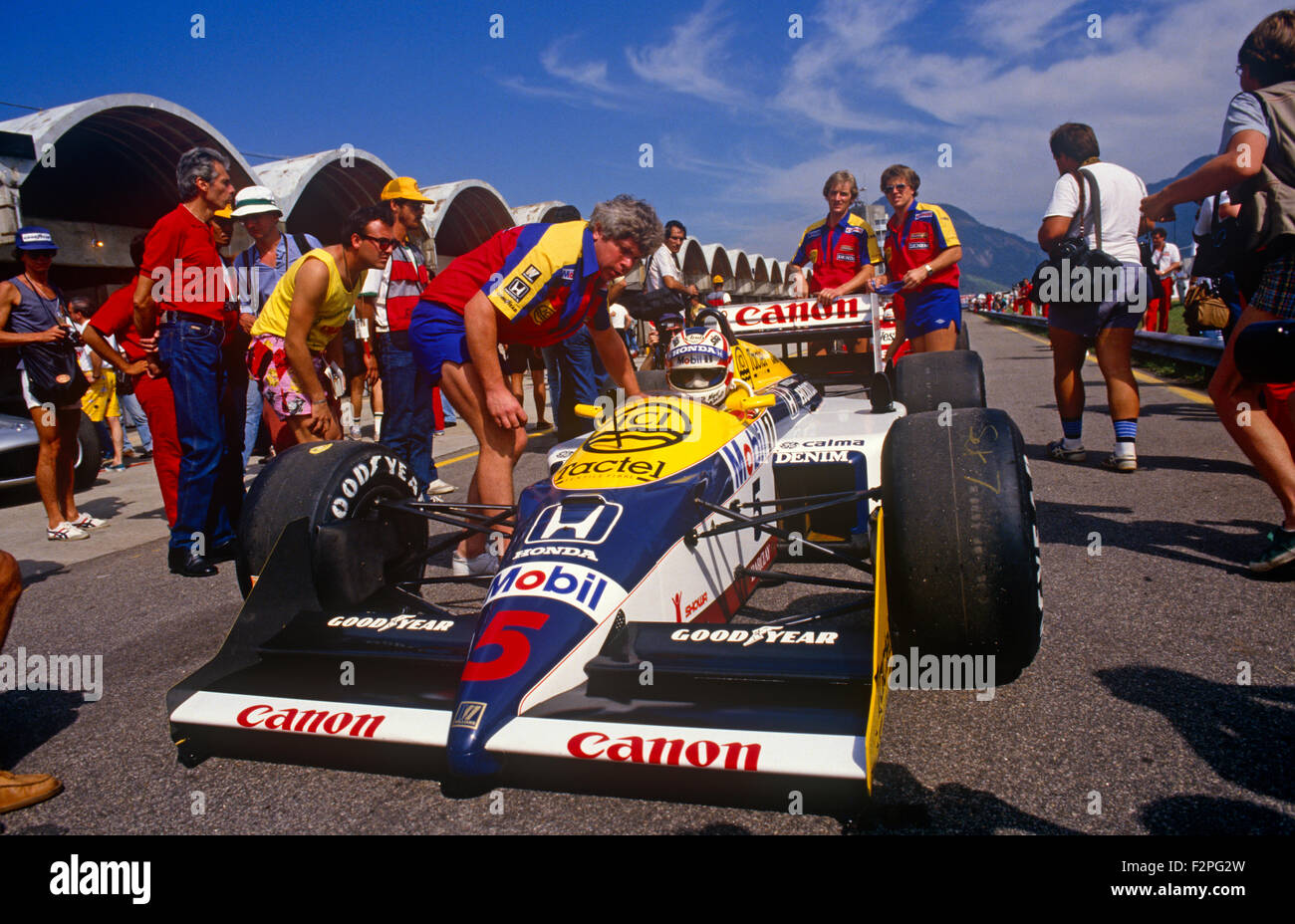 Nigel Mansell in seinem Williams-Honda, GP von Brasilien in Rio De Janeiro 1987 Stockfoto
