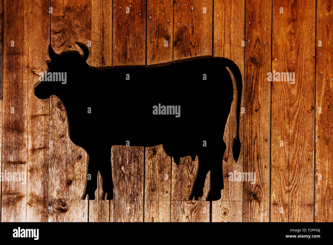 Deutschland, Bayern, Otterfing, Kuh Form in stabile Wand auf der farm Stockfoto