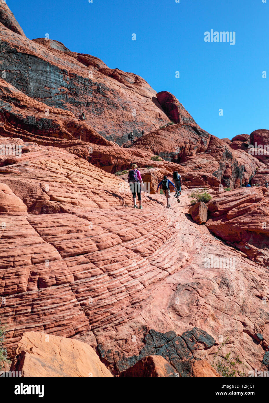 Wanderer und Kletterer am Red Rock Canyon National Conservation Area Stockfoto