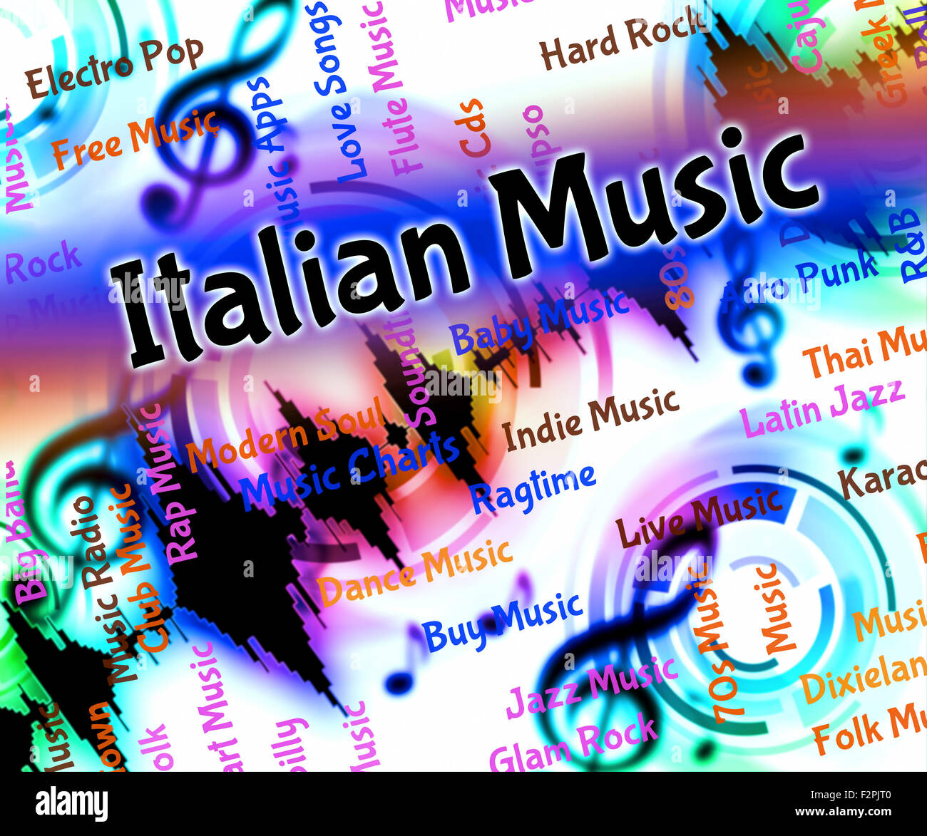 Italienische Musik zeigen Tonspuren und Italiener Stockfoto