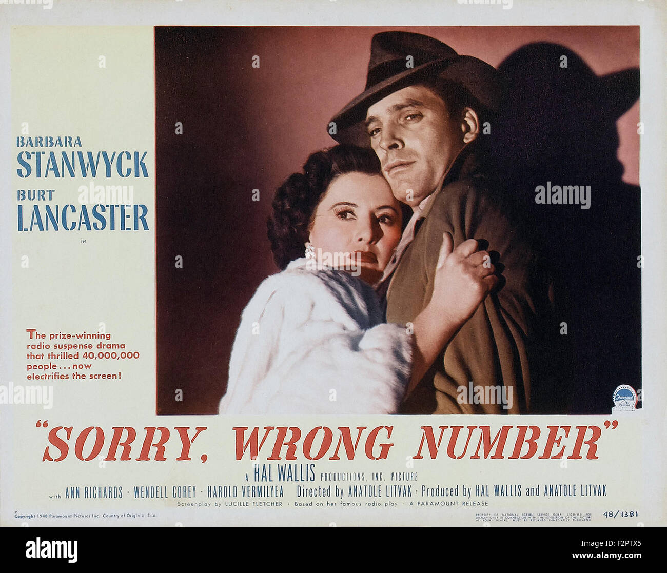 Sorry, Wrong Number - Filmplakat Stockfoto