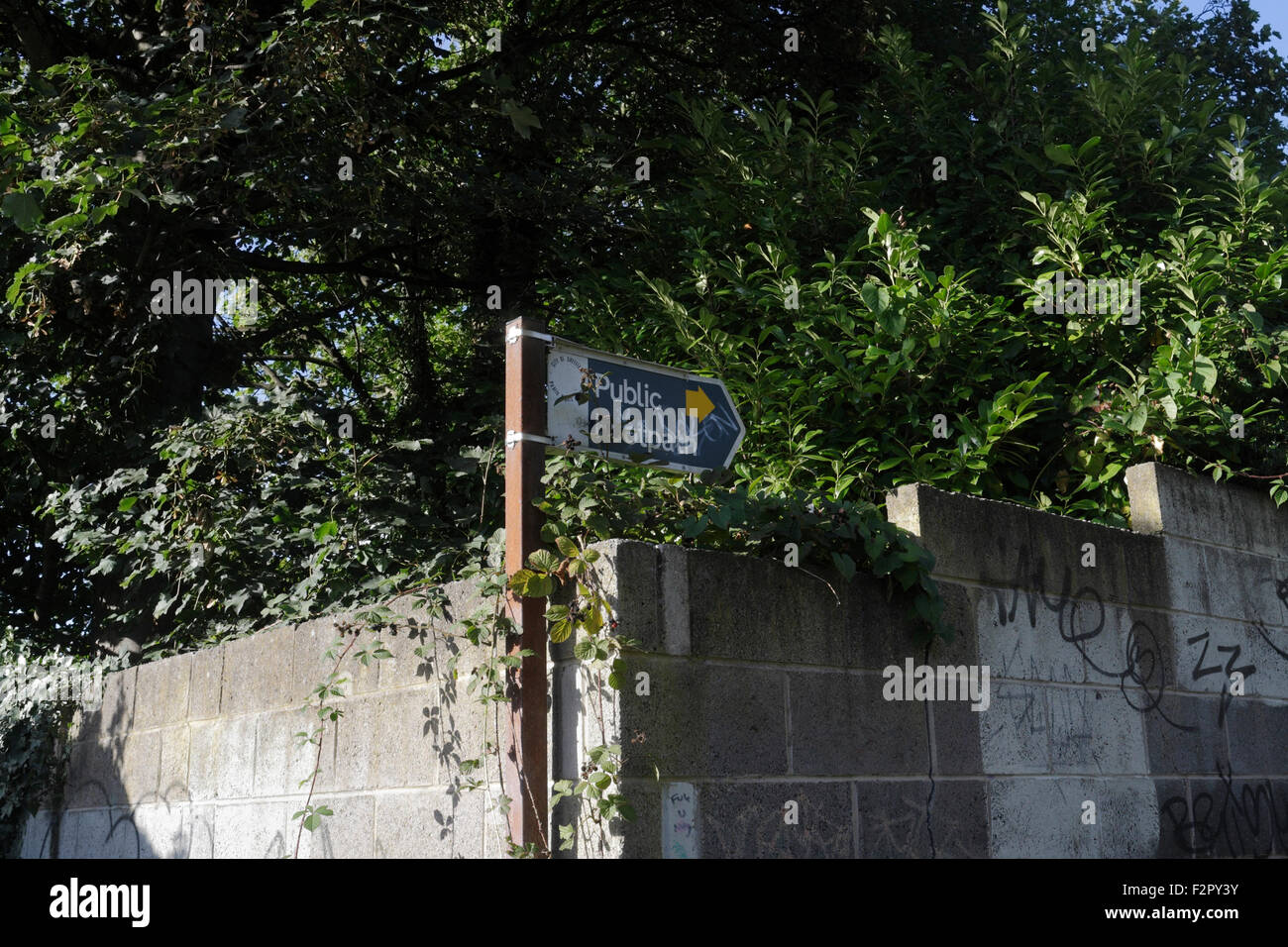 Öffentlichen Fußweg anmelden überwucherten Stadtregion Stockfoto