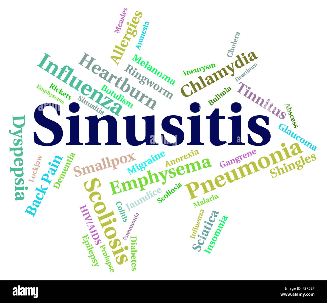 Sinusitis Wort Bedeutung schlechter Gesundheit und infizierter Stockfoto