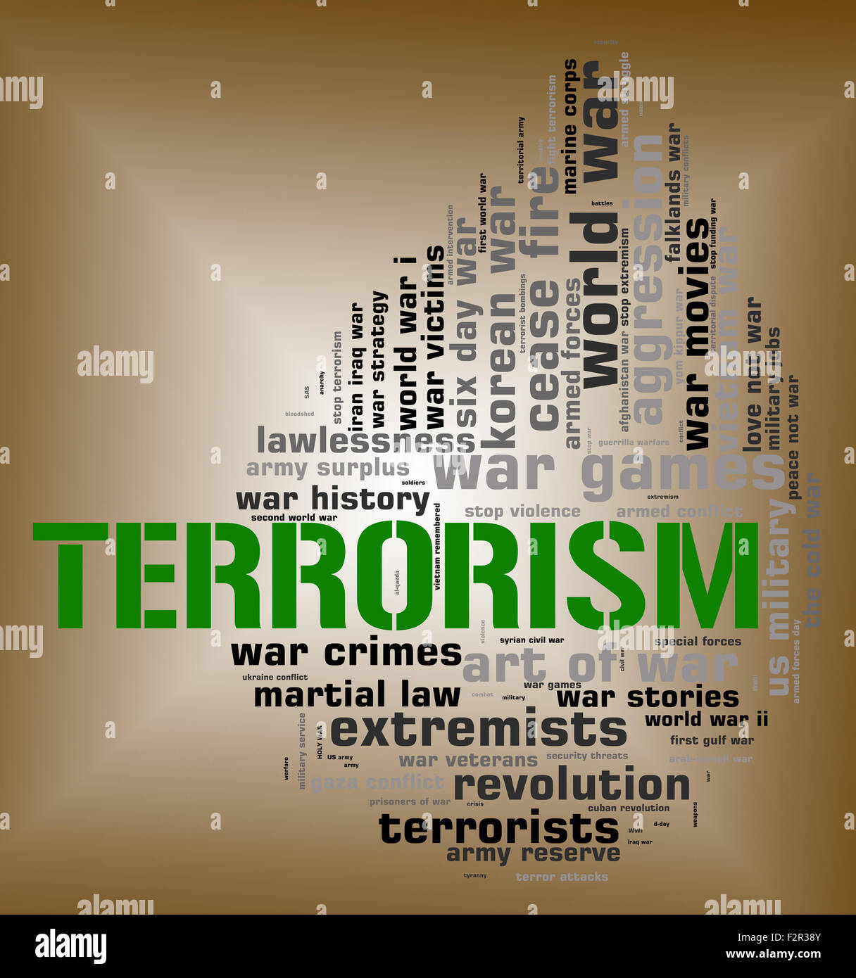 Terrorismus-Wort, Freiheitskämpfer und Wordcloud darstellt Stockfoto