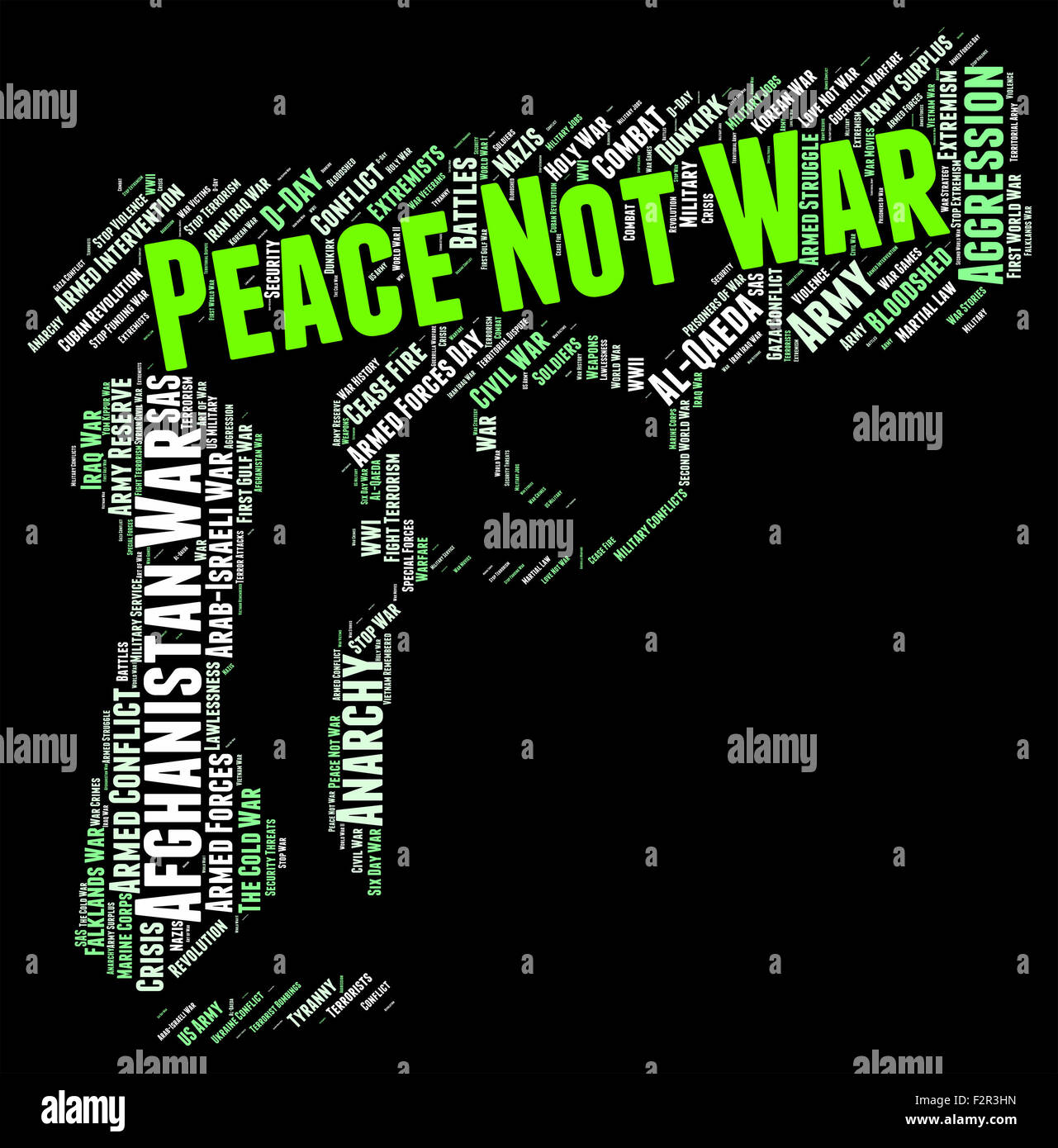 Frieden, nicht Krieg dh Militäraktion und Kampf Stockfoto