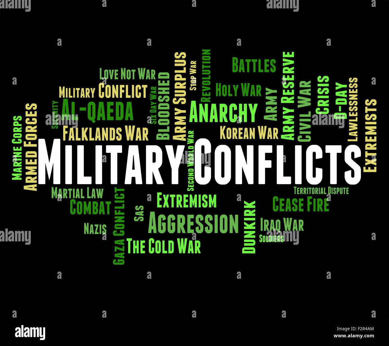 Bewaffneten Konflikten Angabe Feindseligkeit Armee und Kriege Stockfoto